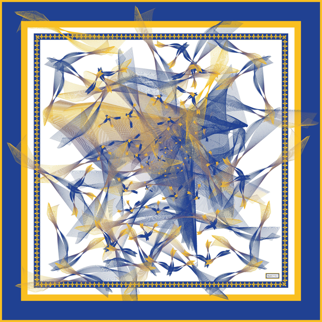 White, Blue and Yellow Lilium Bosniacum Birds Silk Twill Scarf