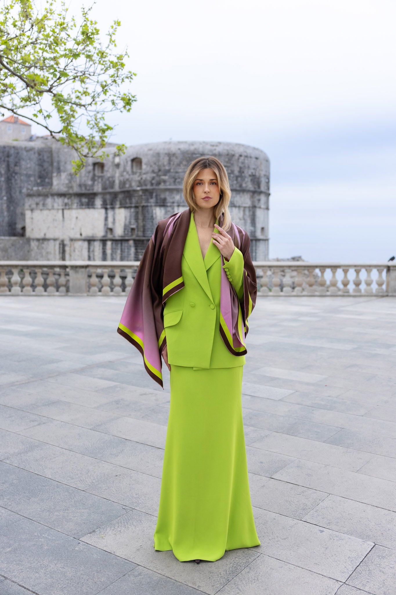 Lime Green Crepe Maxi Skirt