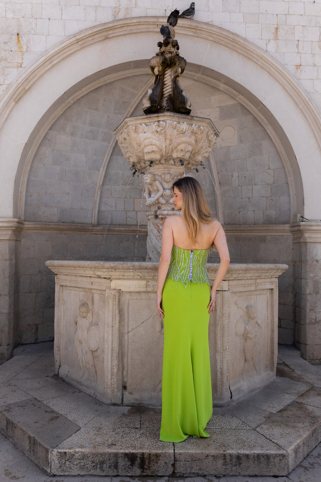 Lime Green Crepe Maxi Skirt