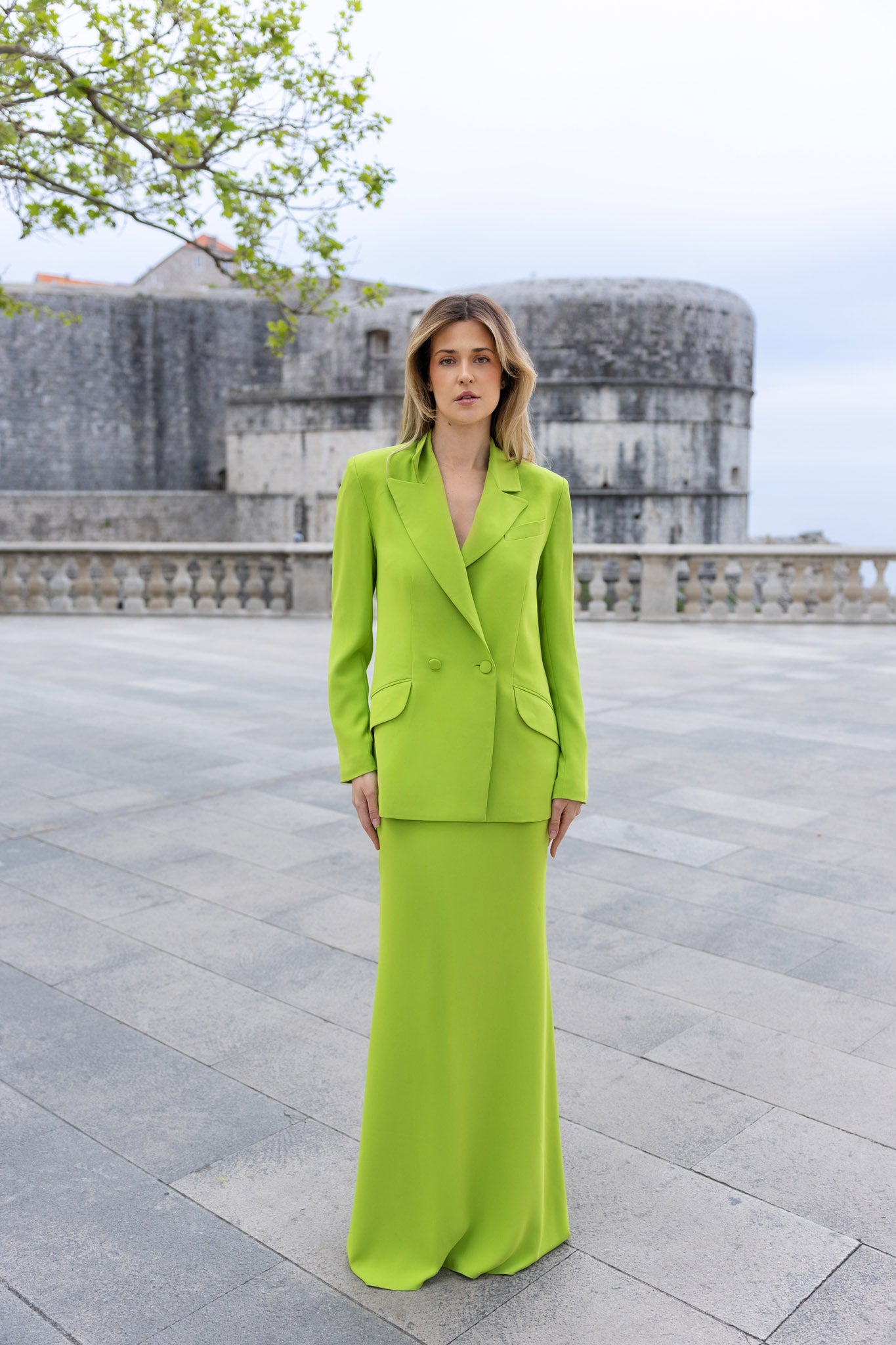 Lime Green Crepe Maxi Skirt