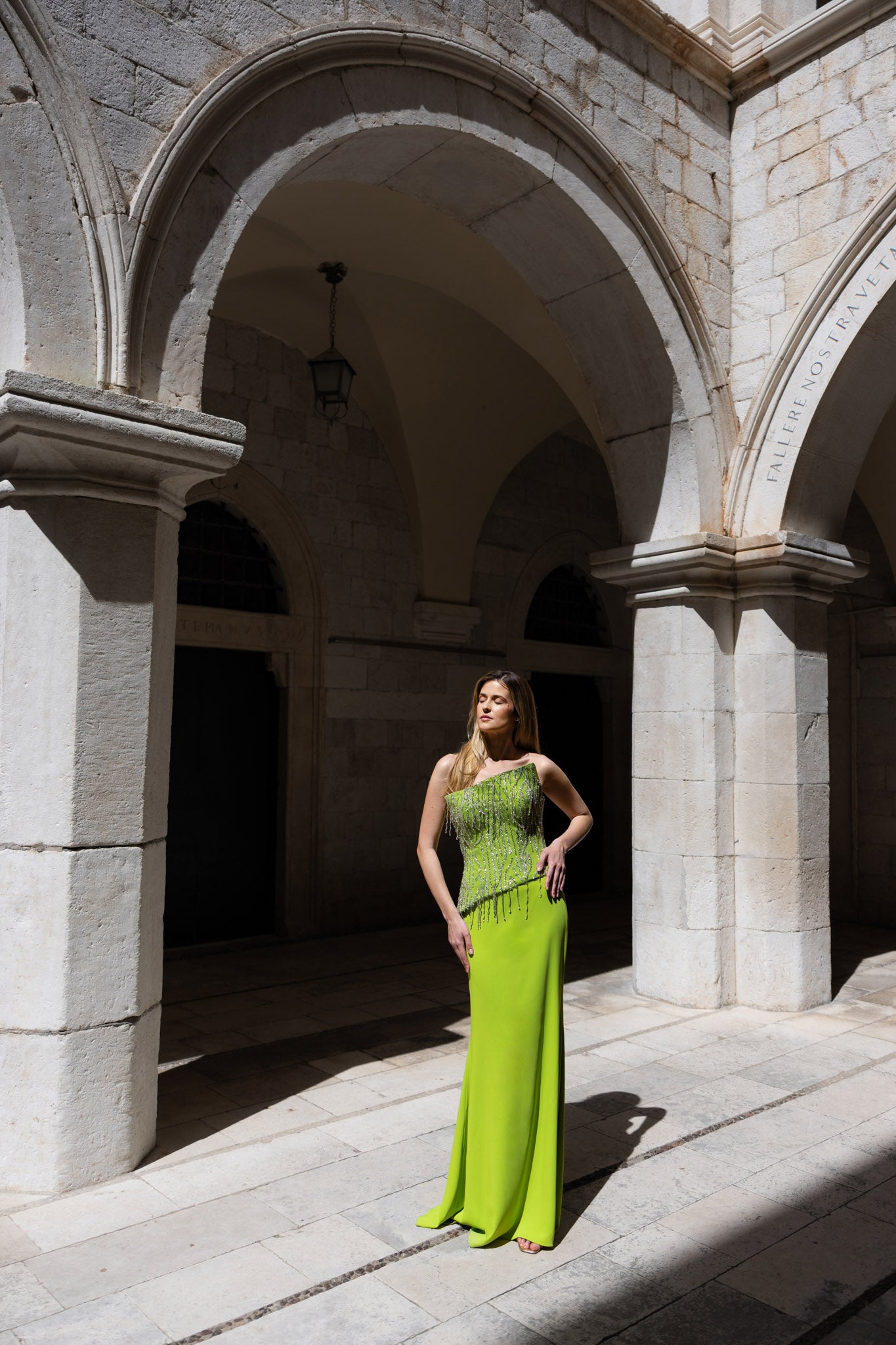 Lime Green Sequins Asymmetrical Corset