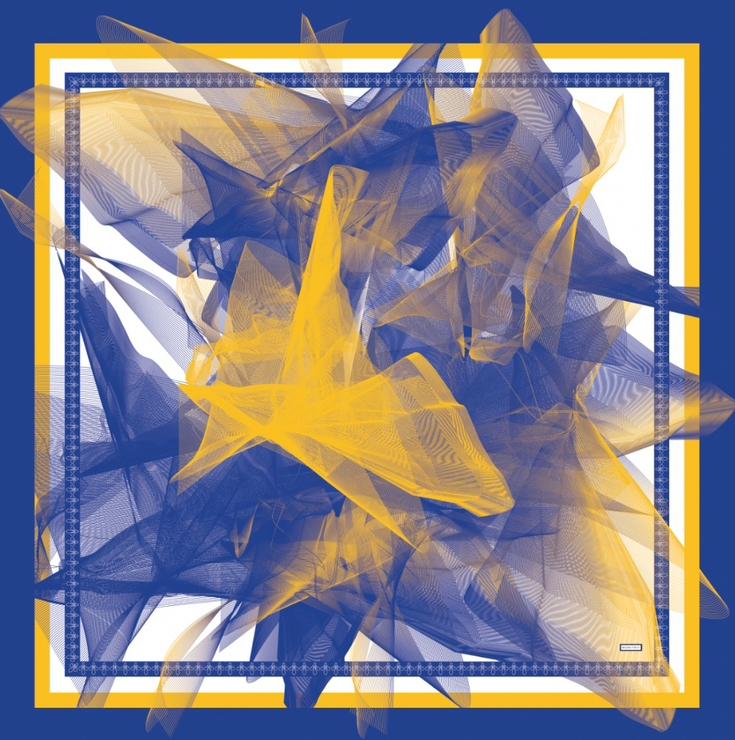 Blue, White and Yellow Lilium Bosniacum Silk Twill Scarf