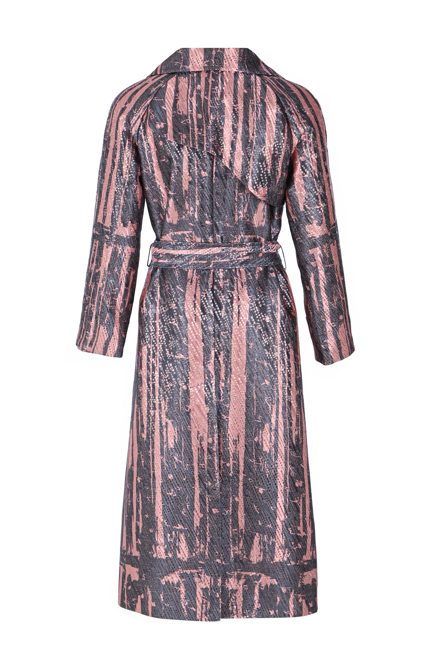 Pink Grey Multicolor Keri Hilson Brocade Lapel Trench Coat
