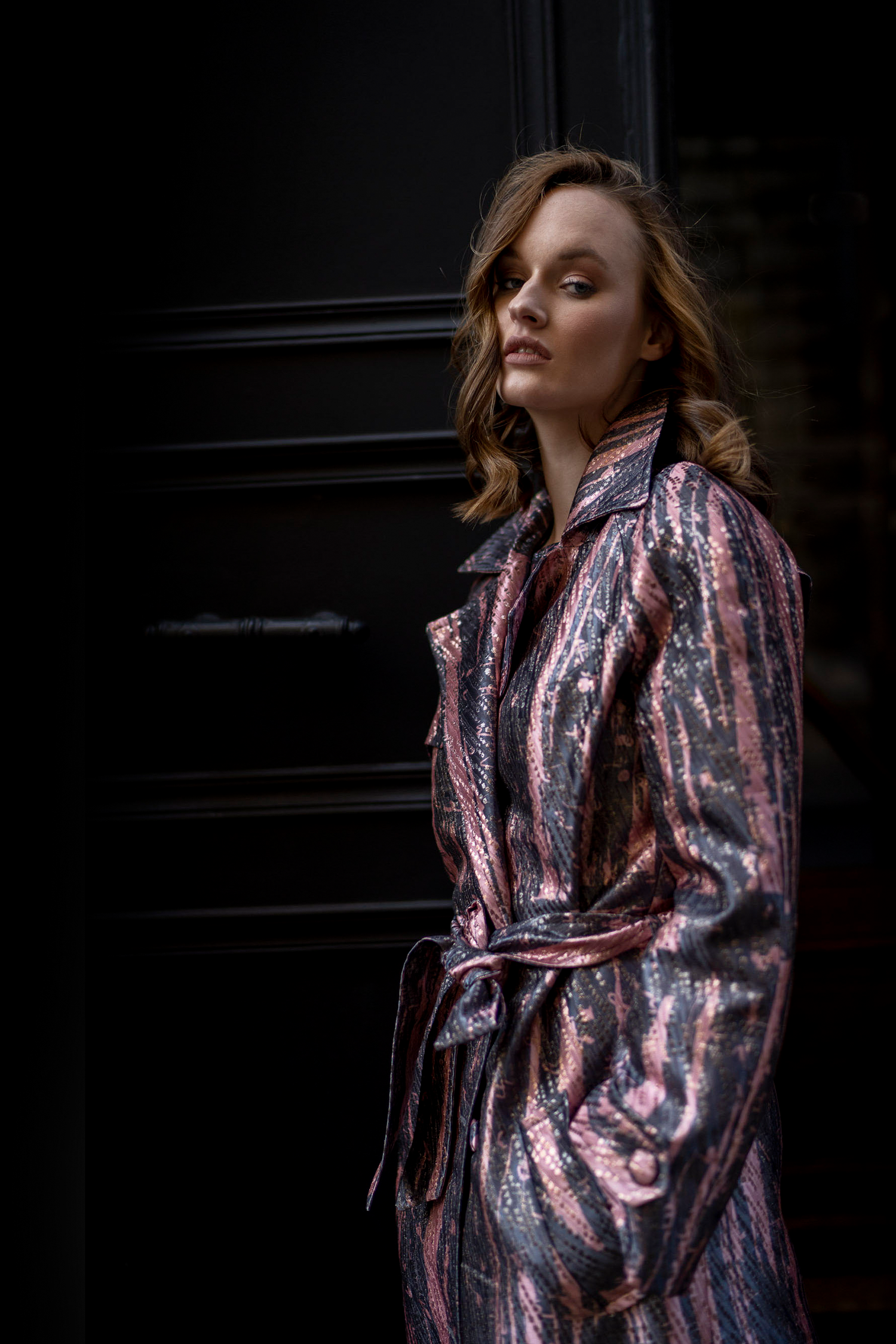 Pink Grey Multicolor Keri Hilson Brocade Lapel Trench Coat