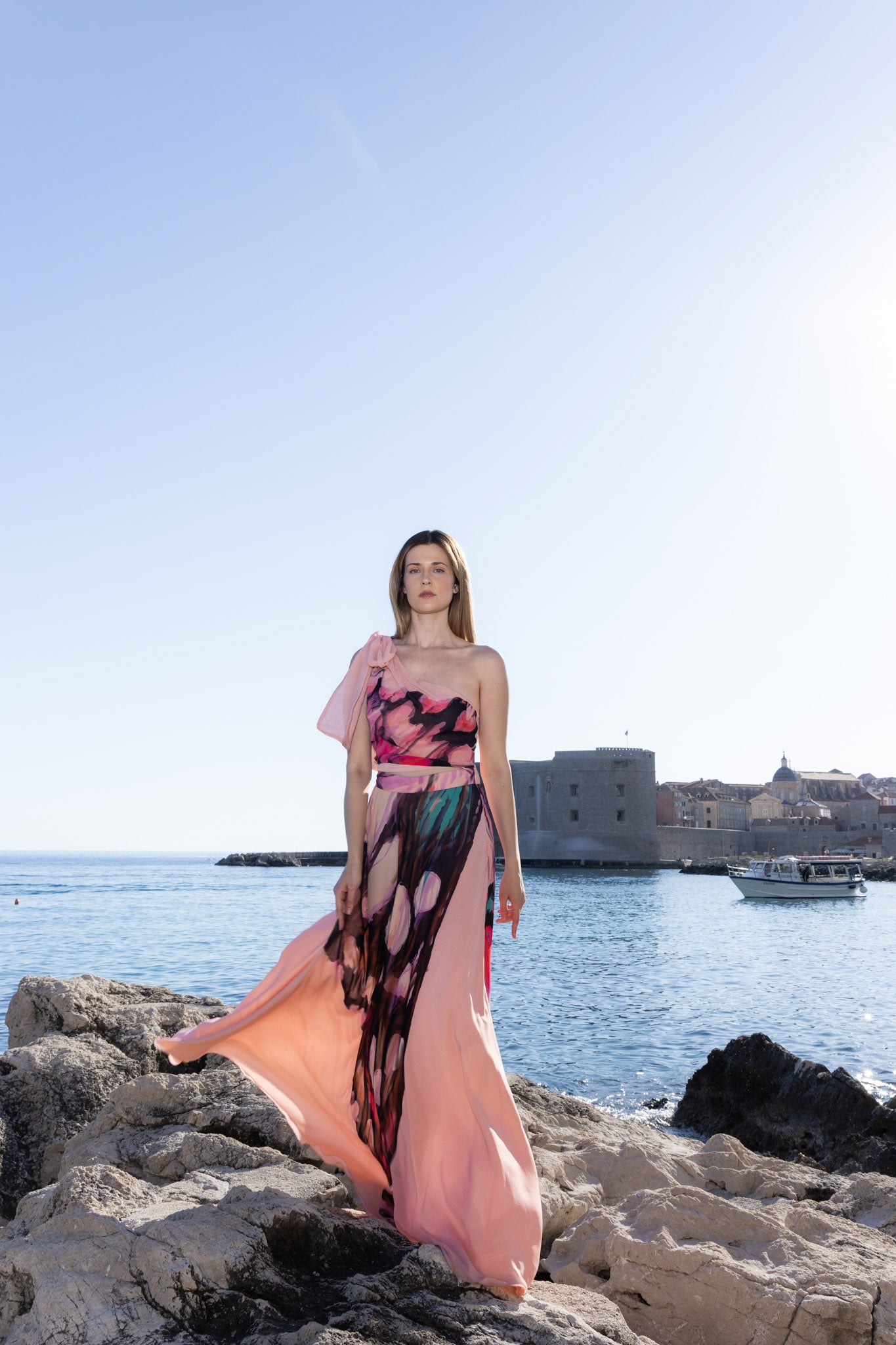 Rose Butterfly Custom Print Chiffon Maxi Skirt