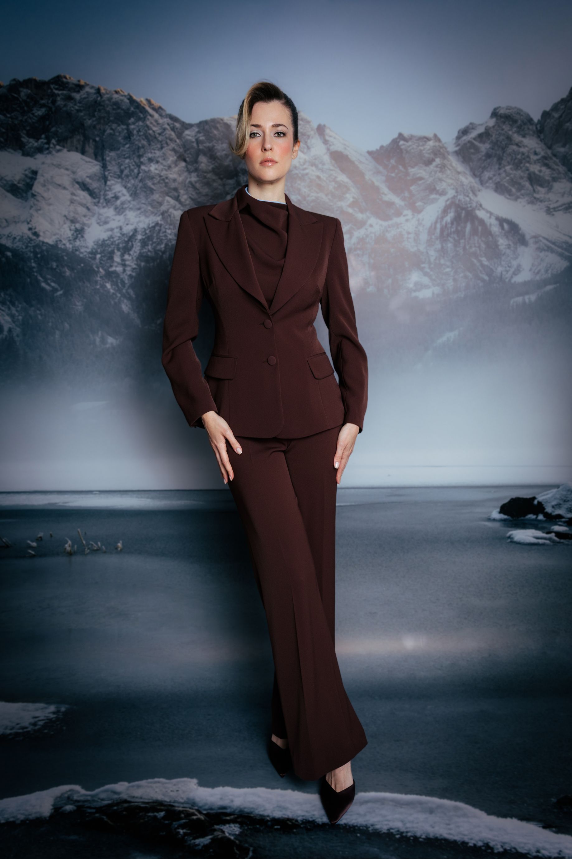 Walnut Brown Pleated Straight Leg Trousers