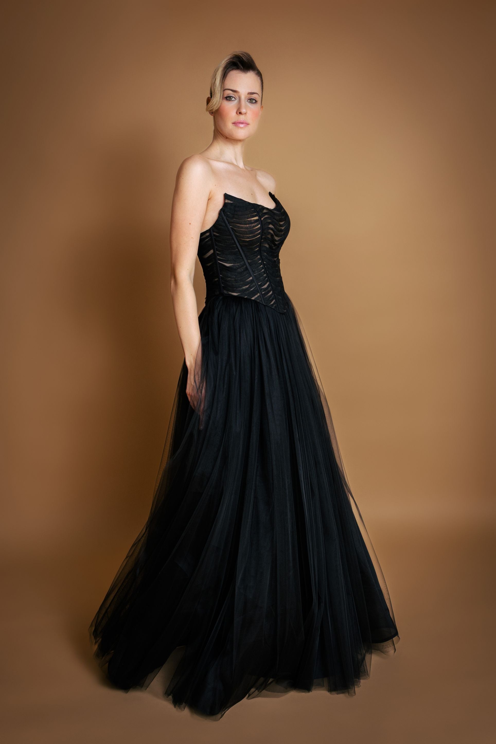 Black Lasercut Chiffon Corset