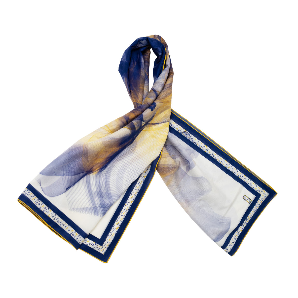 White, Blue &amp; Yellow Lilium Bosniacum Cotton Silk Pareo Scarf