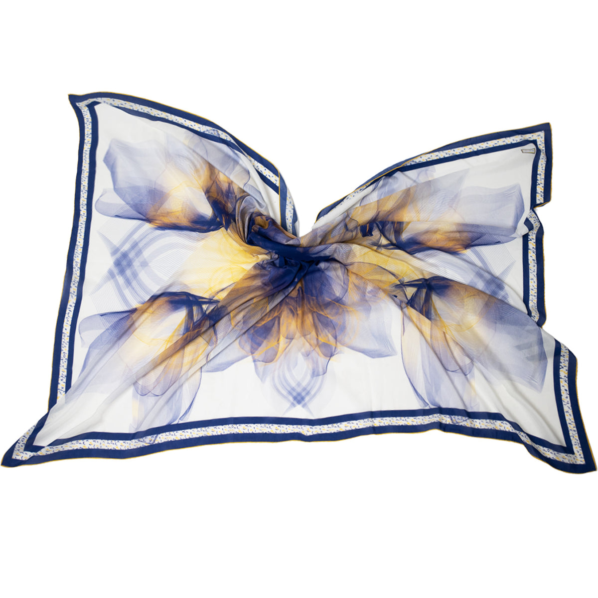 White, Blue &amp; Yellow Lilium Bosniacum Cotton Silk Pareo Scarf