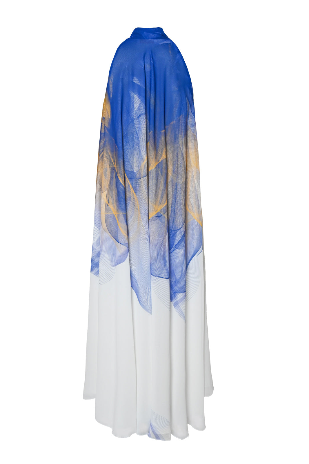 White,Blue and Yellow Lilium Bosniacum Chiffon Summer Dress