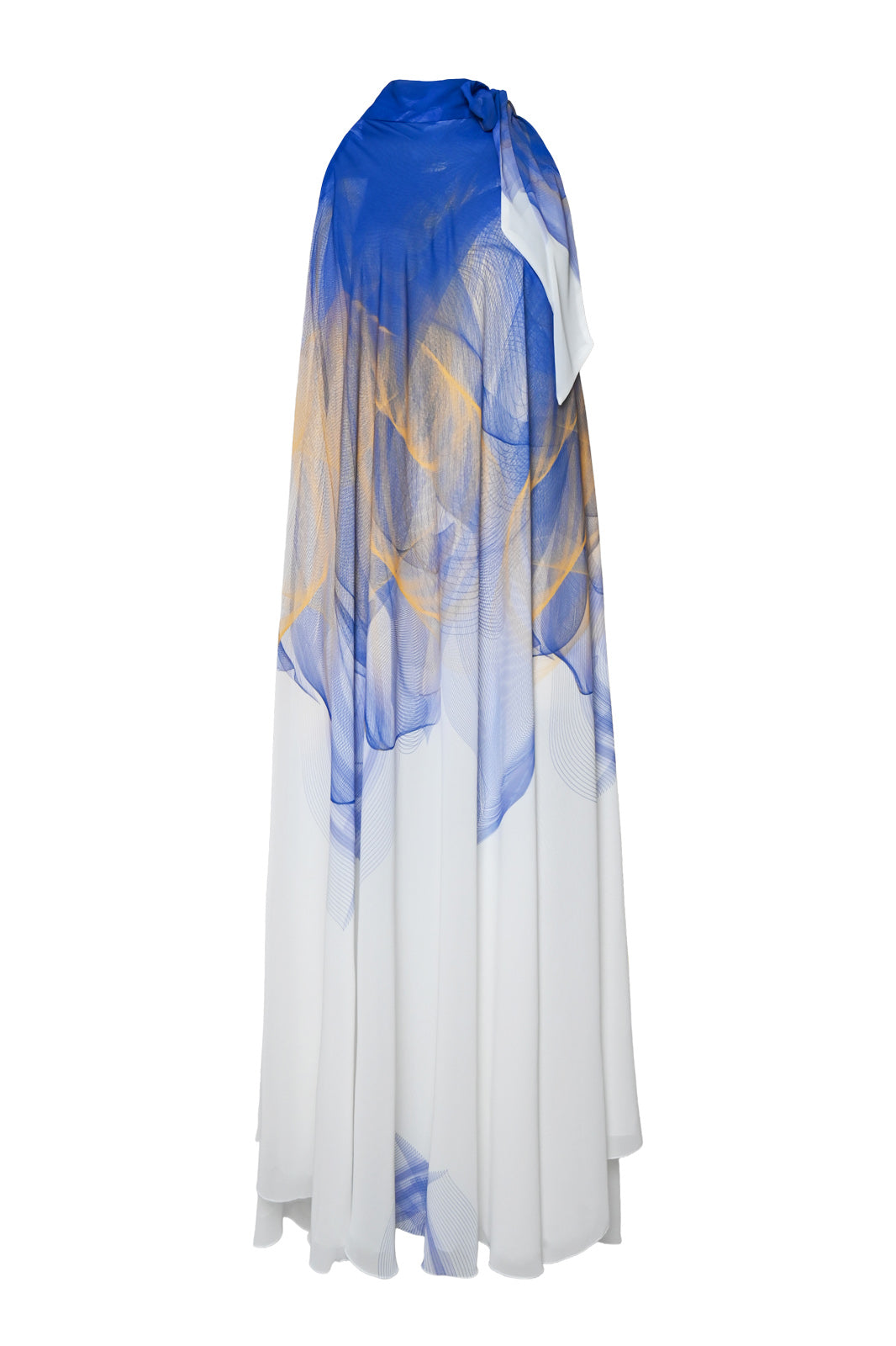 White,Blue and Yellow Lilium Bosniacum Chiffon Summer Dress
