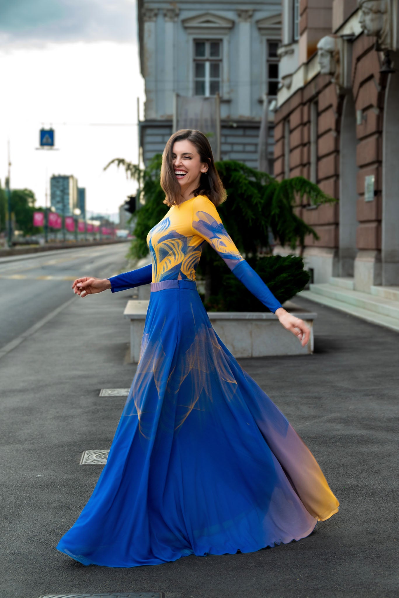 Yellow and Blue Lilium Bosniacum Print Bodysuit