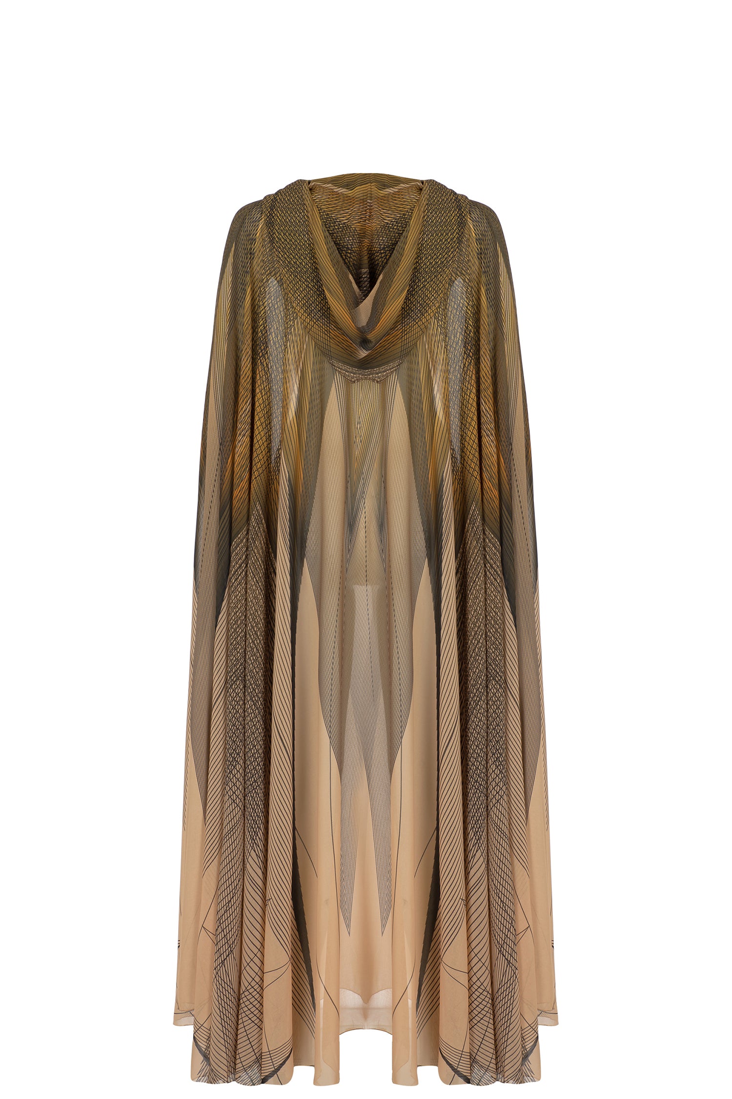 Beige Black Printed Chiffon Hooded Abaya Cape