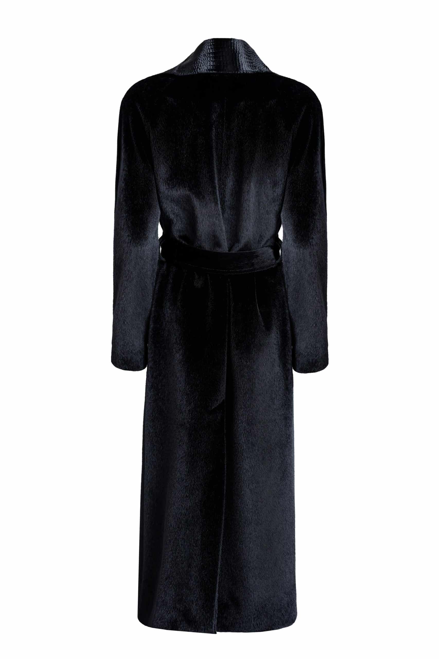 Black Big Lapel Belted Faux-fur Coat