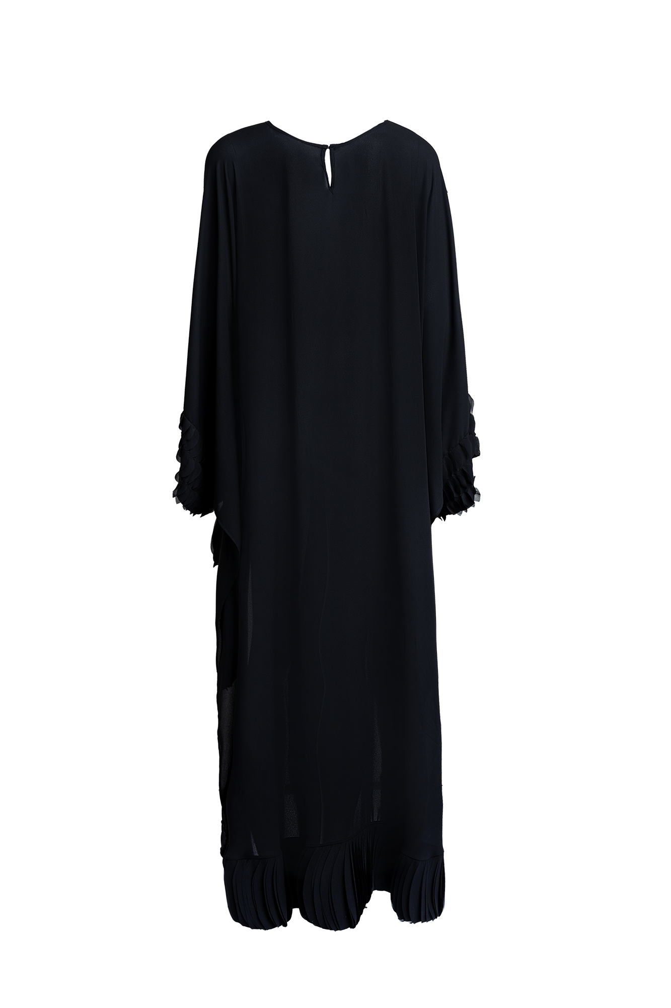 Black Chiffon Laser Cut Detailed Abaya Cape