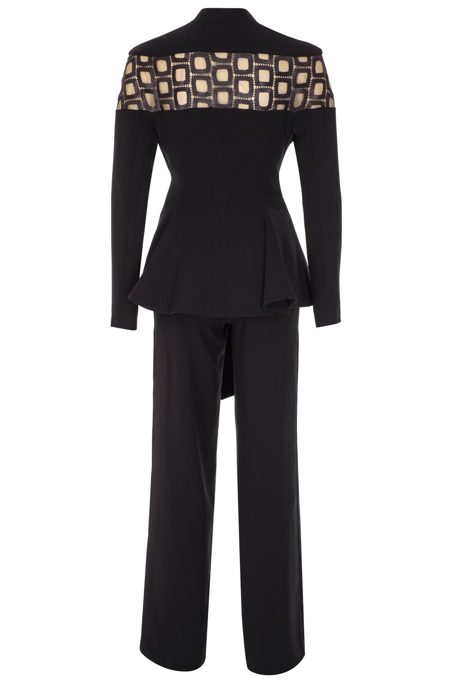 Black Crepe Sequin Laser-cut Tailored Suit