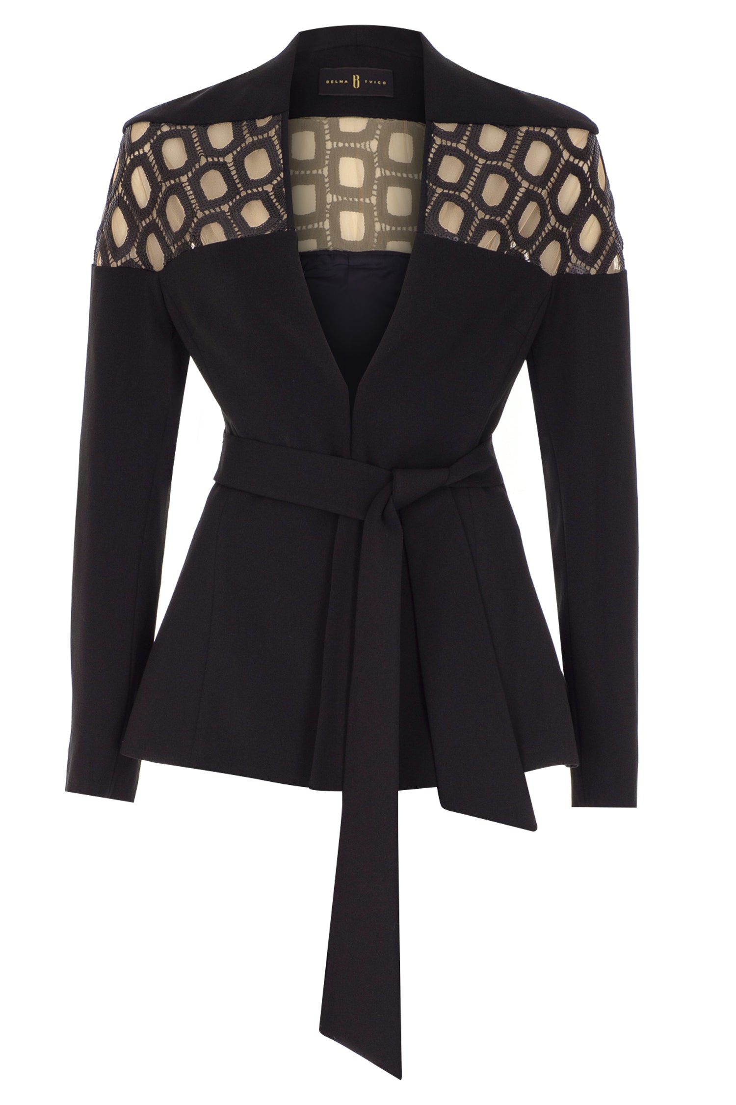 Black Crepe Sequin Laser-cut Tailored Suit