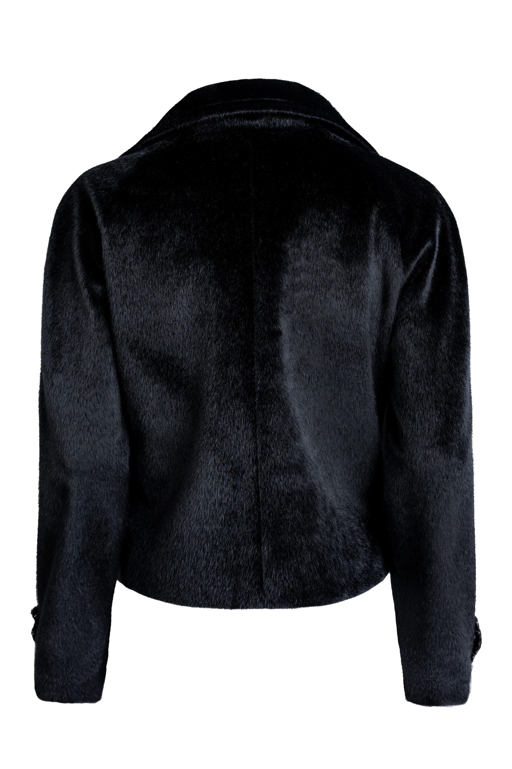 Black Faux-Fur Short Jacket With Payette Details