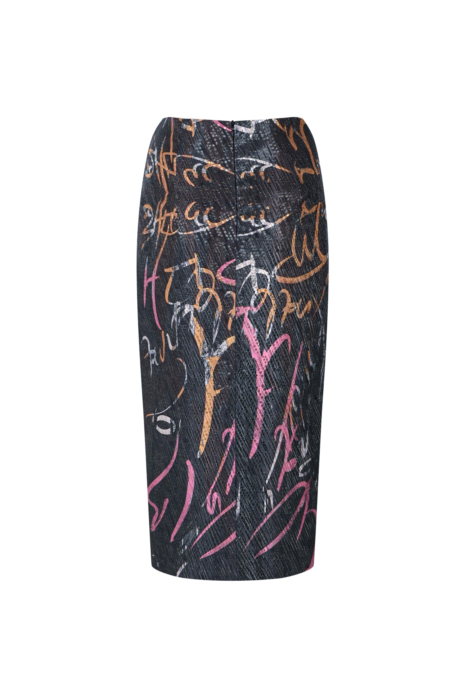 Black Multicolor Bosančica Brocade Pencil Skirt