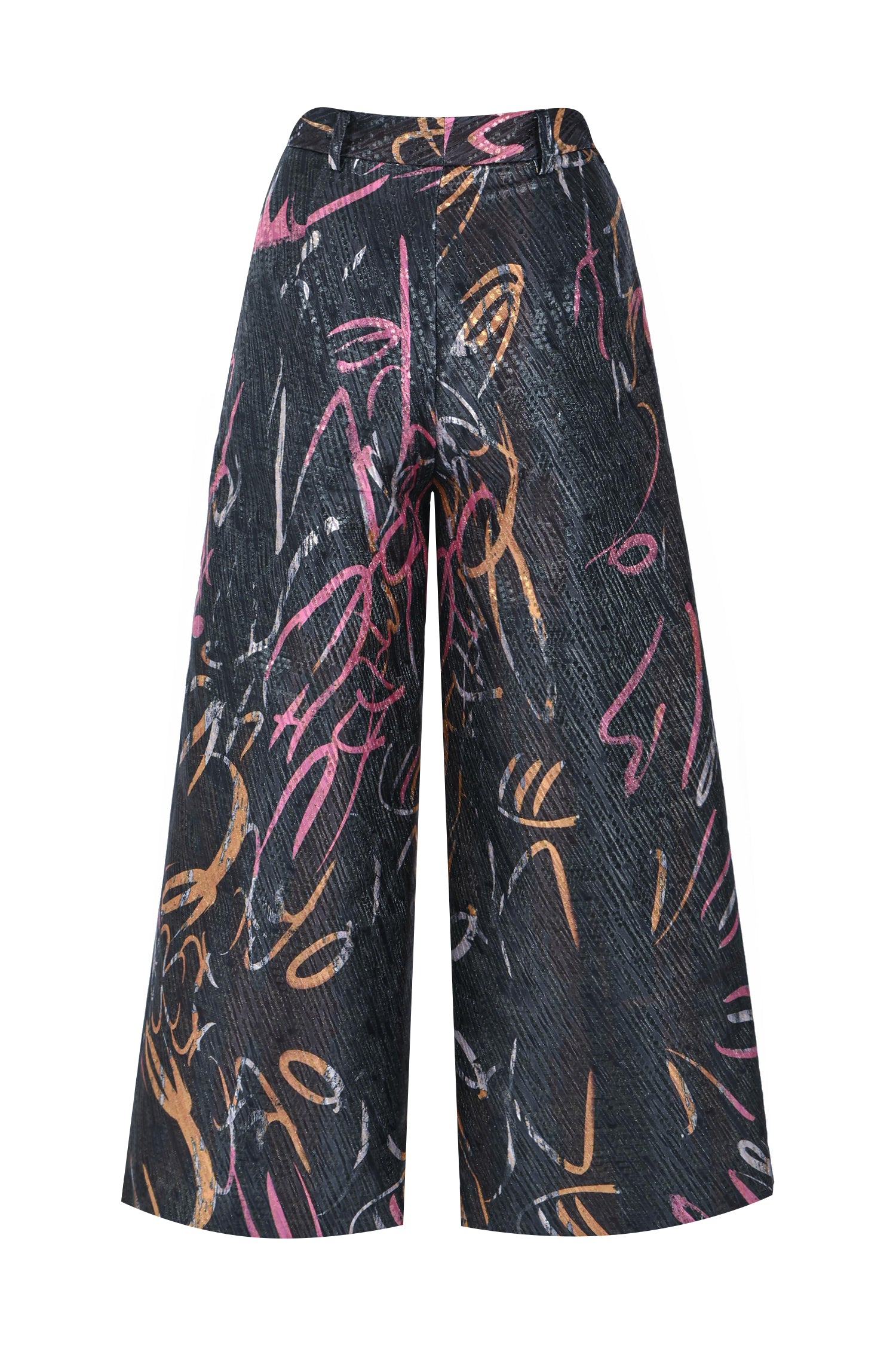 Black Multicolor Brocade Wide Leg Trousers