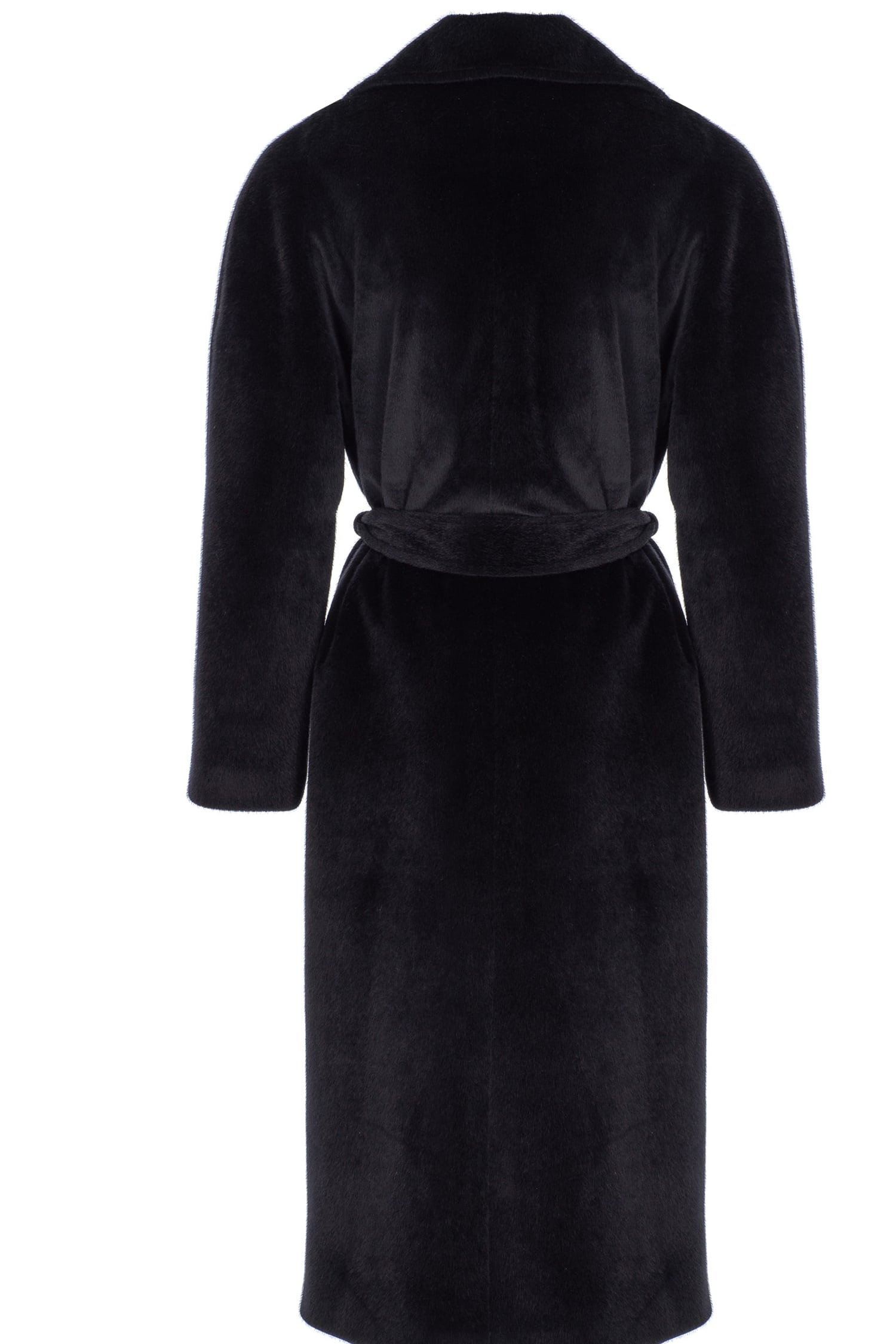 Black Oversized Belted Faux-fur Coat