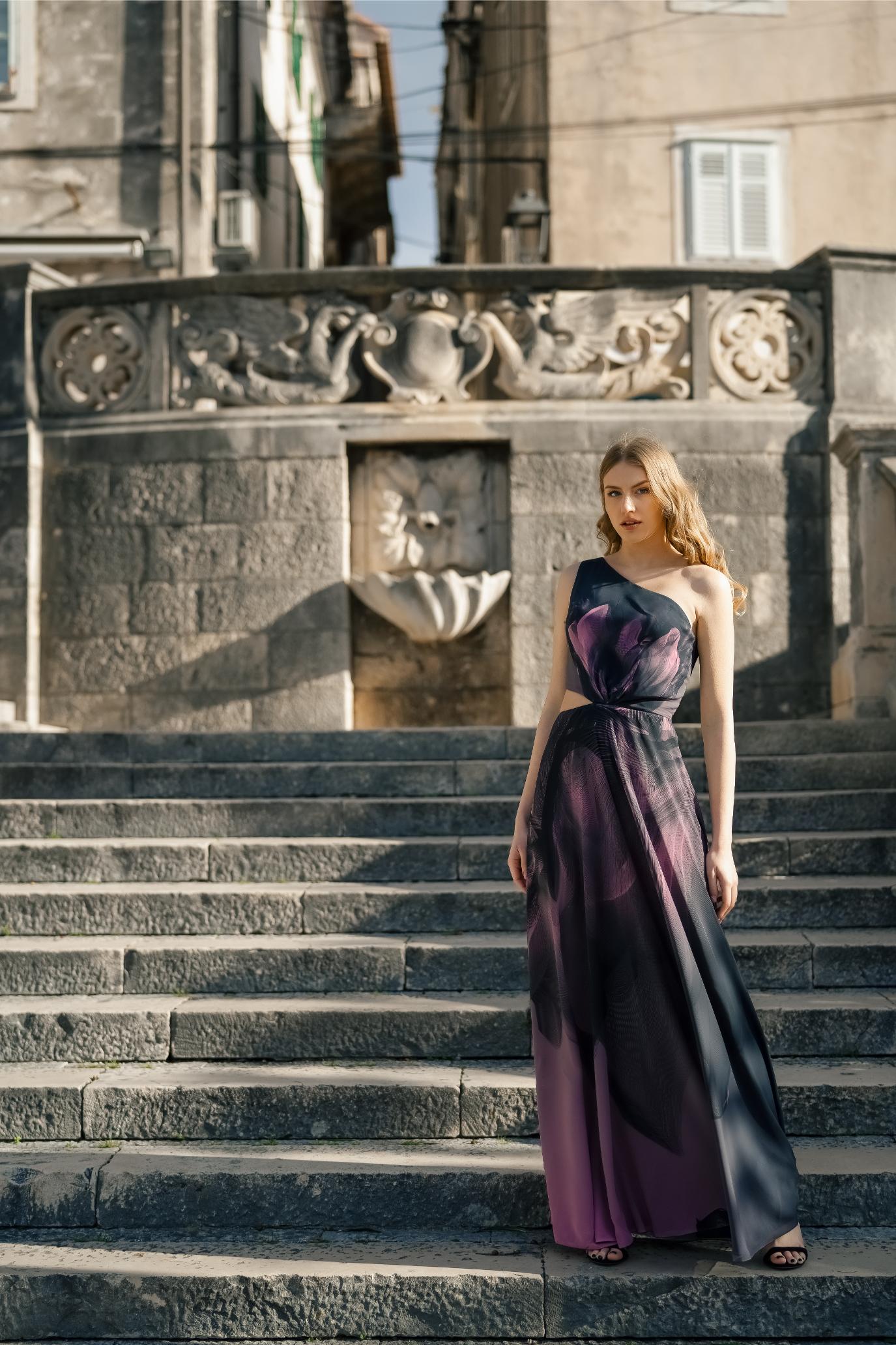 Black Pink Twilight Maxi One Shoulder Dress