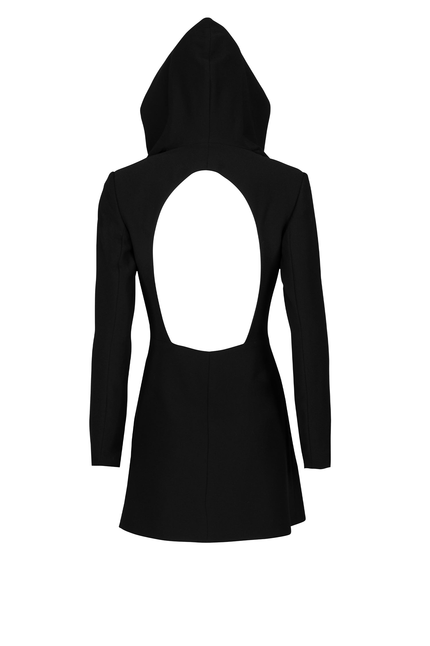 Black Plunging Back Hooded Blazer