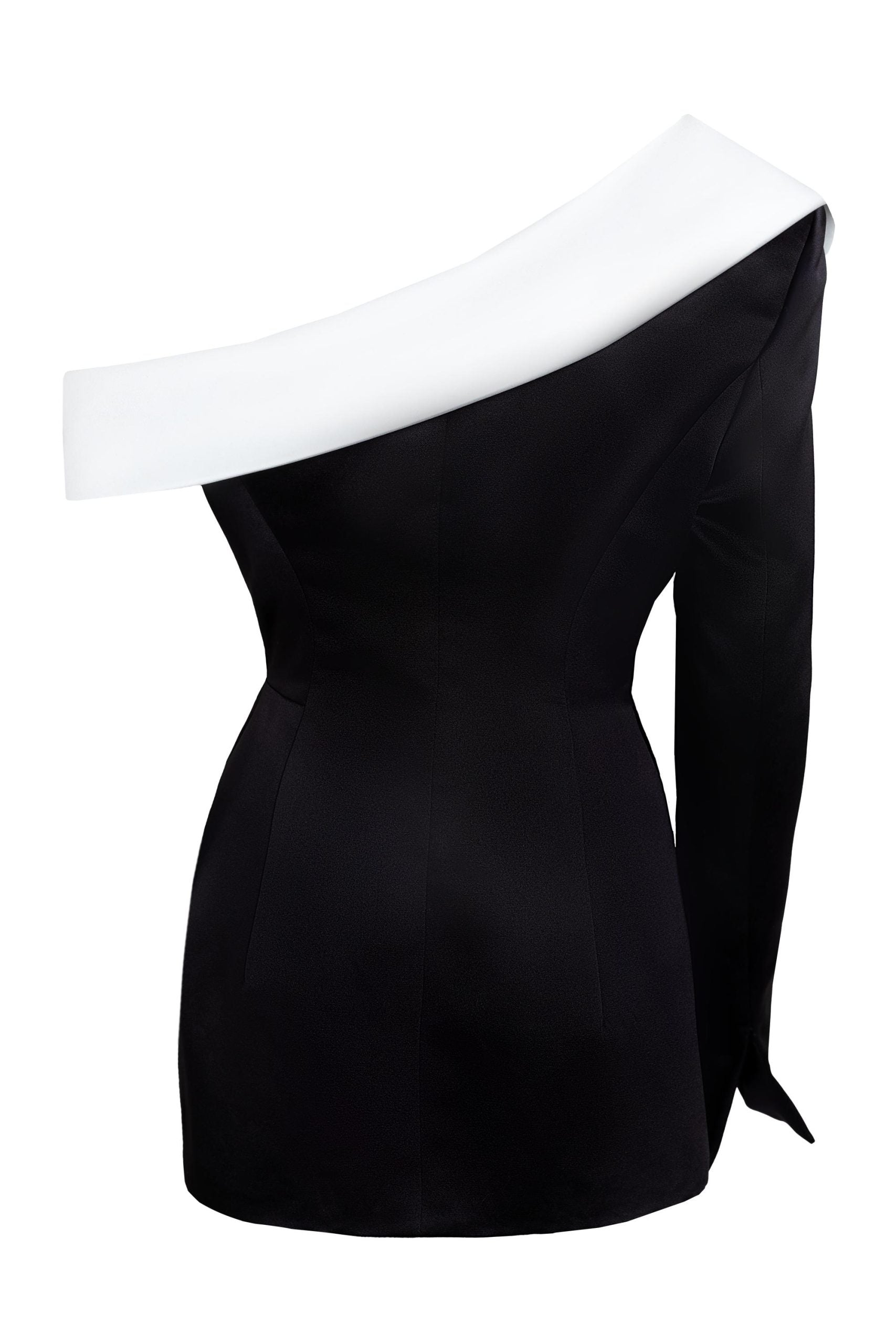 Black White Asymmetric Collar Satin Blazer