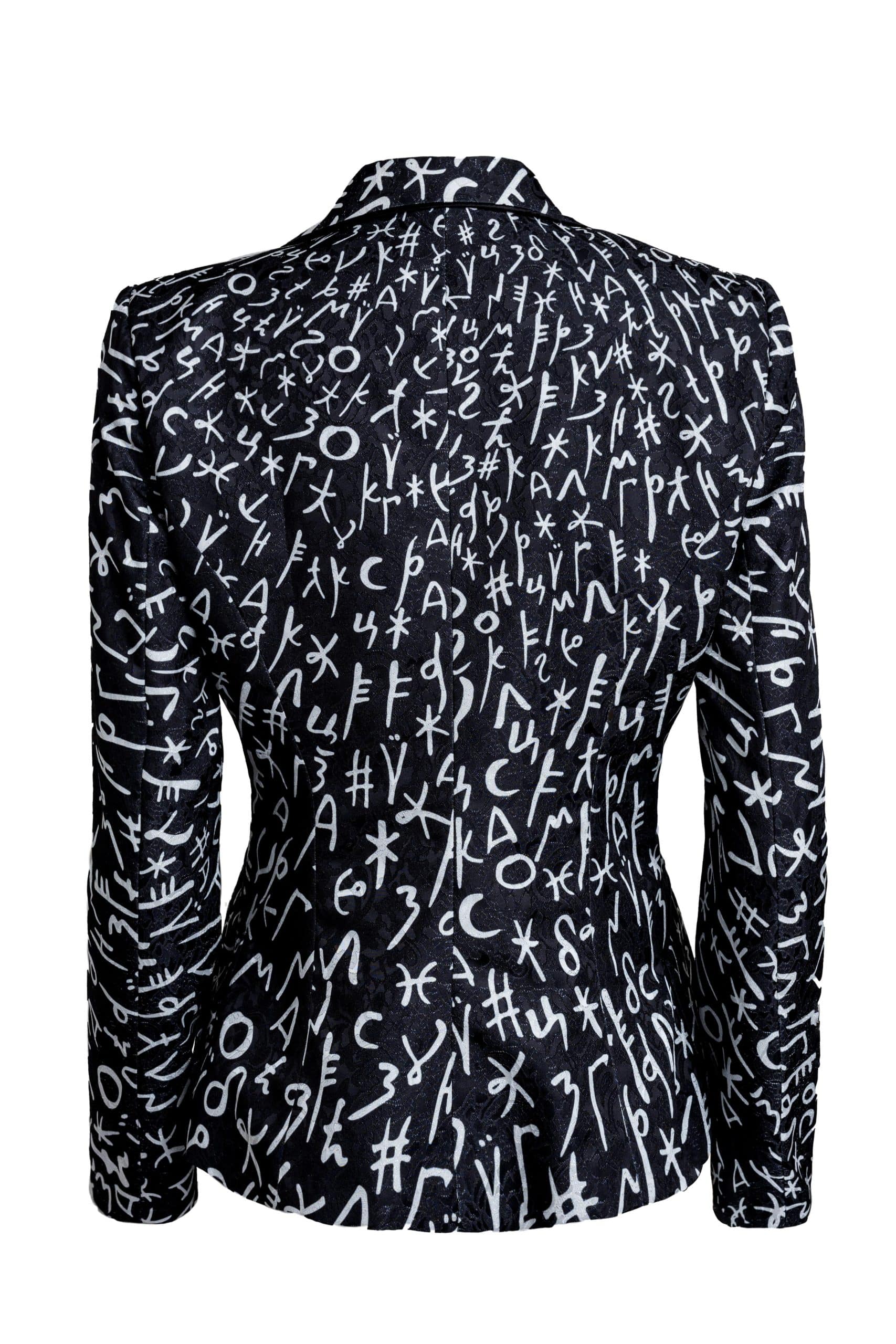 Black White Bosančica Fitted Jacquard Blazer