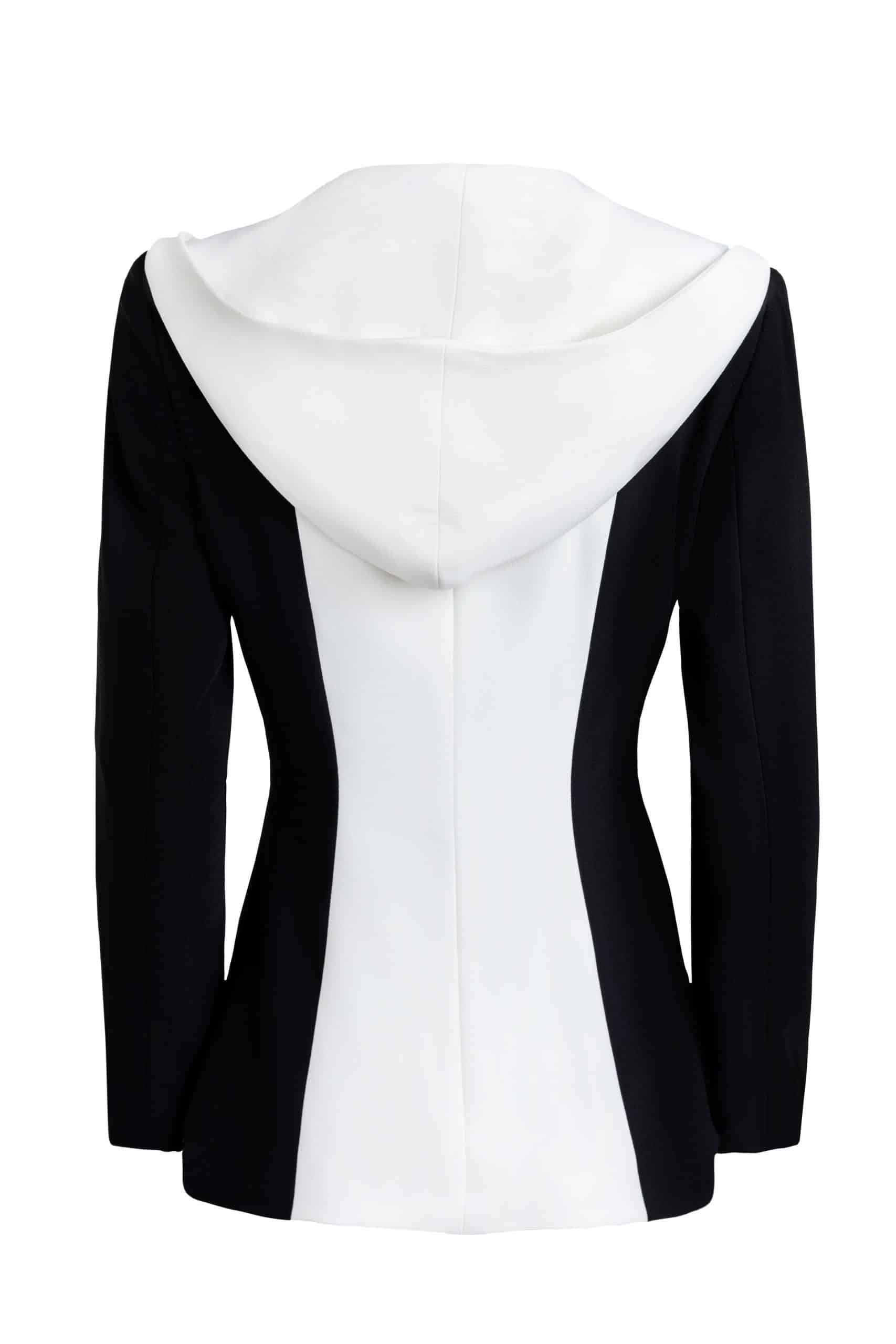 Black White Crepe Hooded Blazer