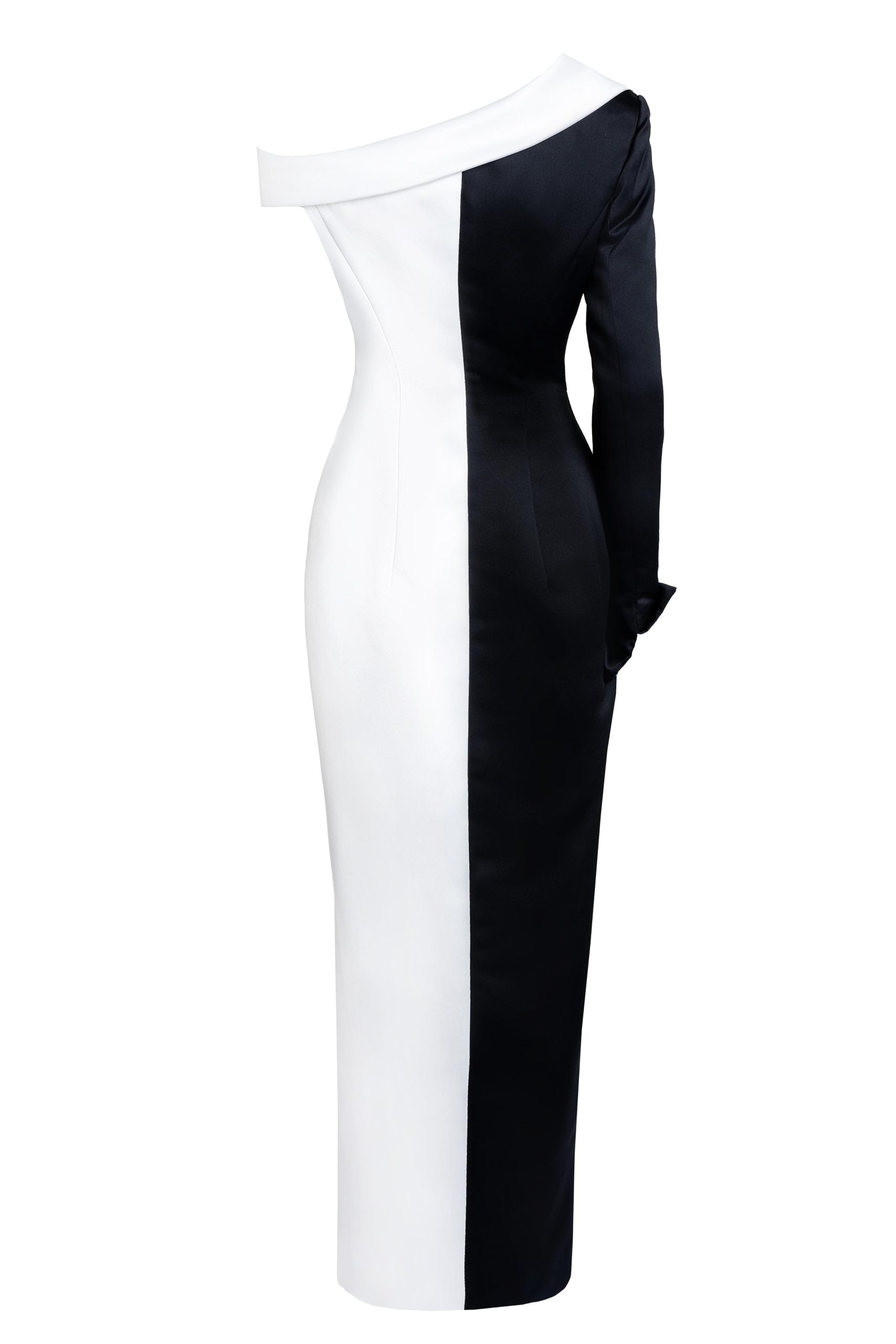 Black White Two Tone Satin Gown Dress