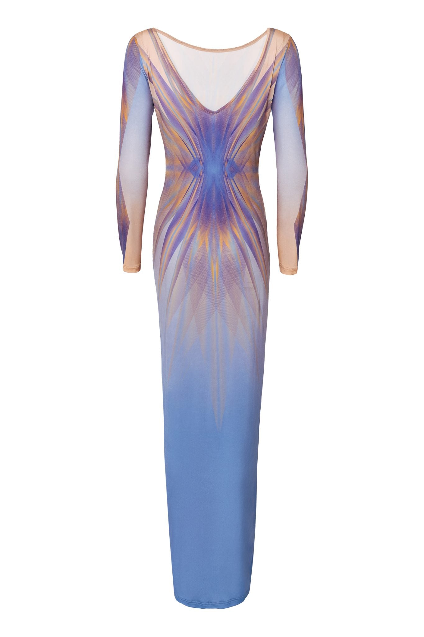 Blue Multicolour Long Sleeved Maxi Dress