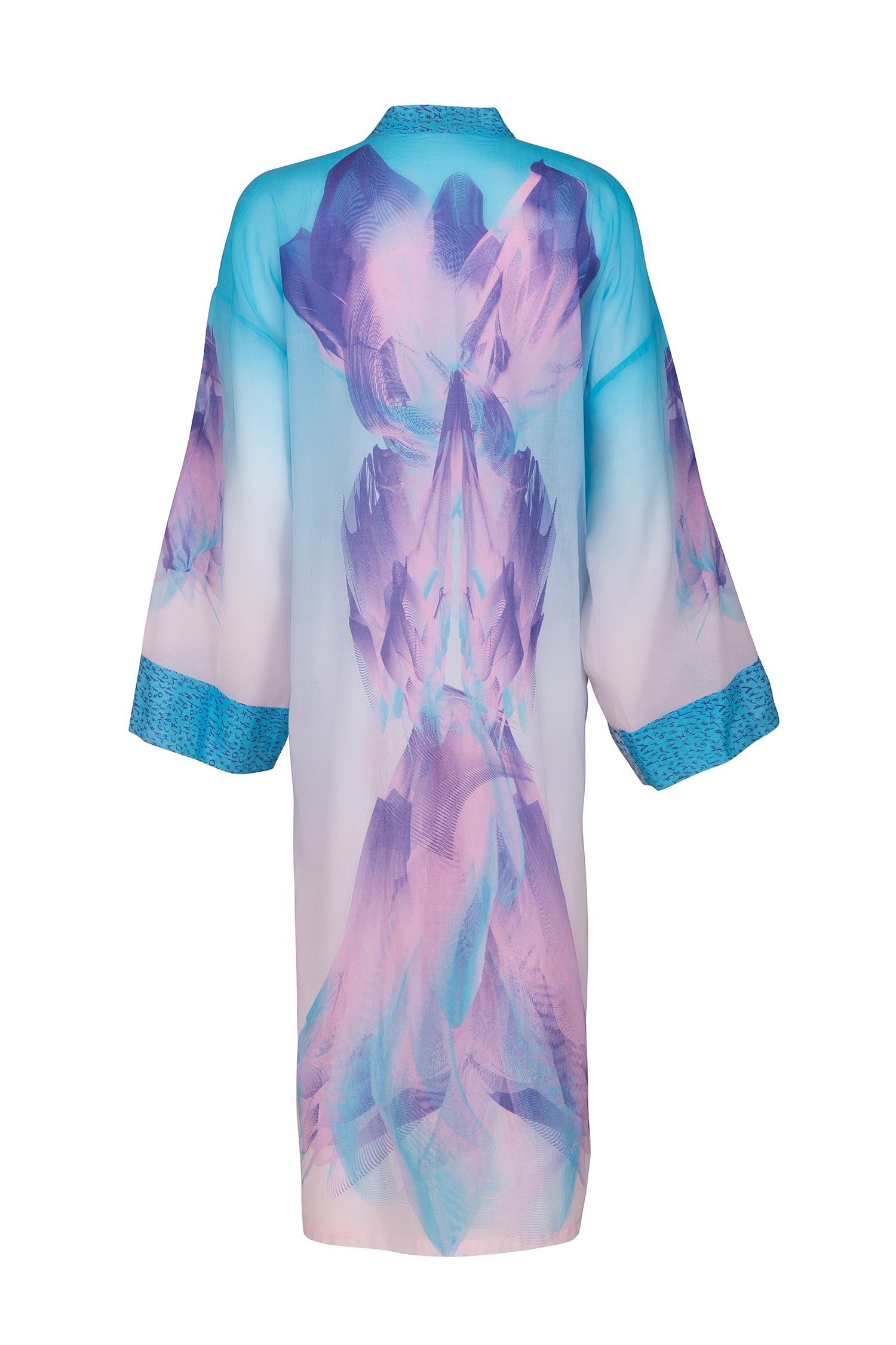 Blue Pink Sunset Kimono Cotton Silk Dress