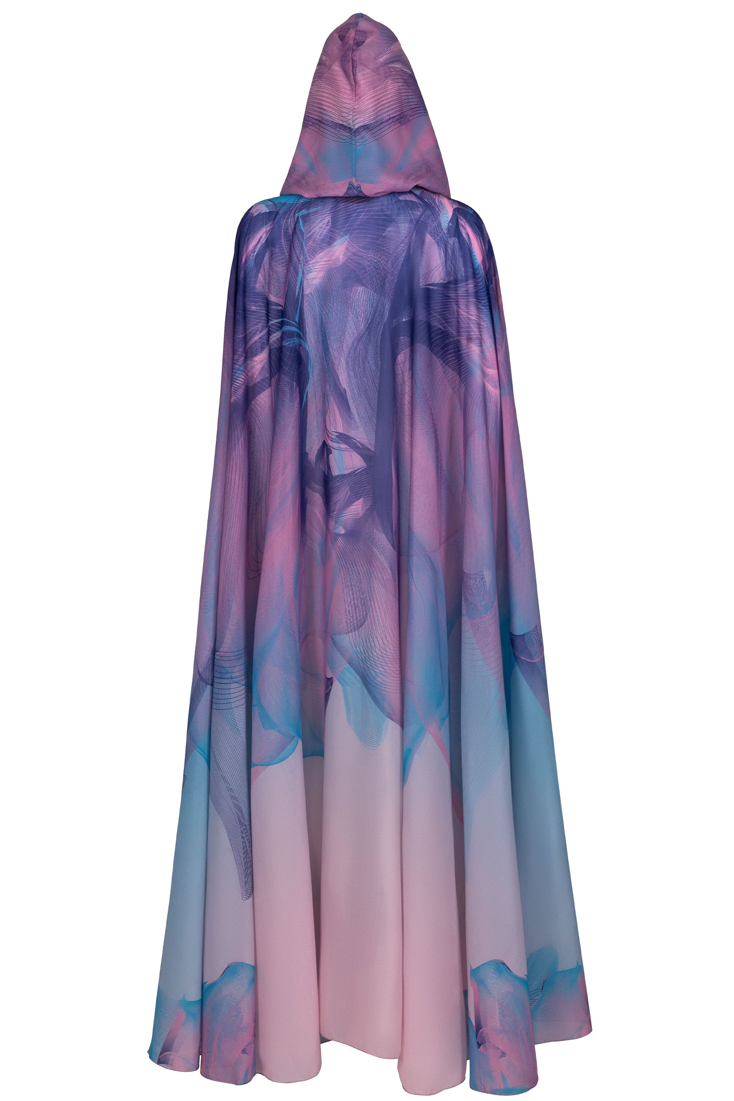 Blue Pink Sunset Print Hooded Abaya Cape