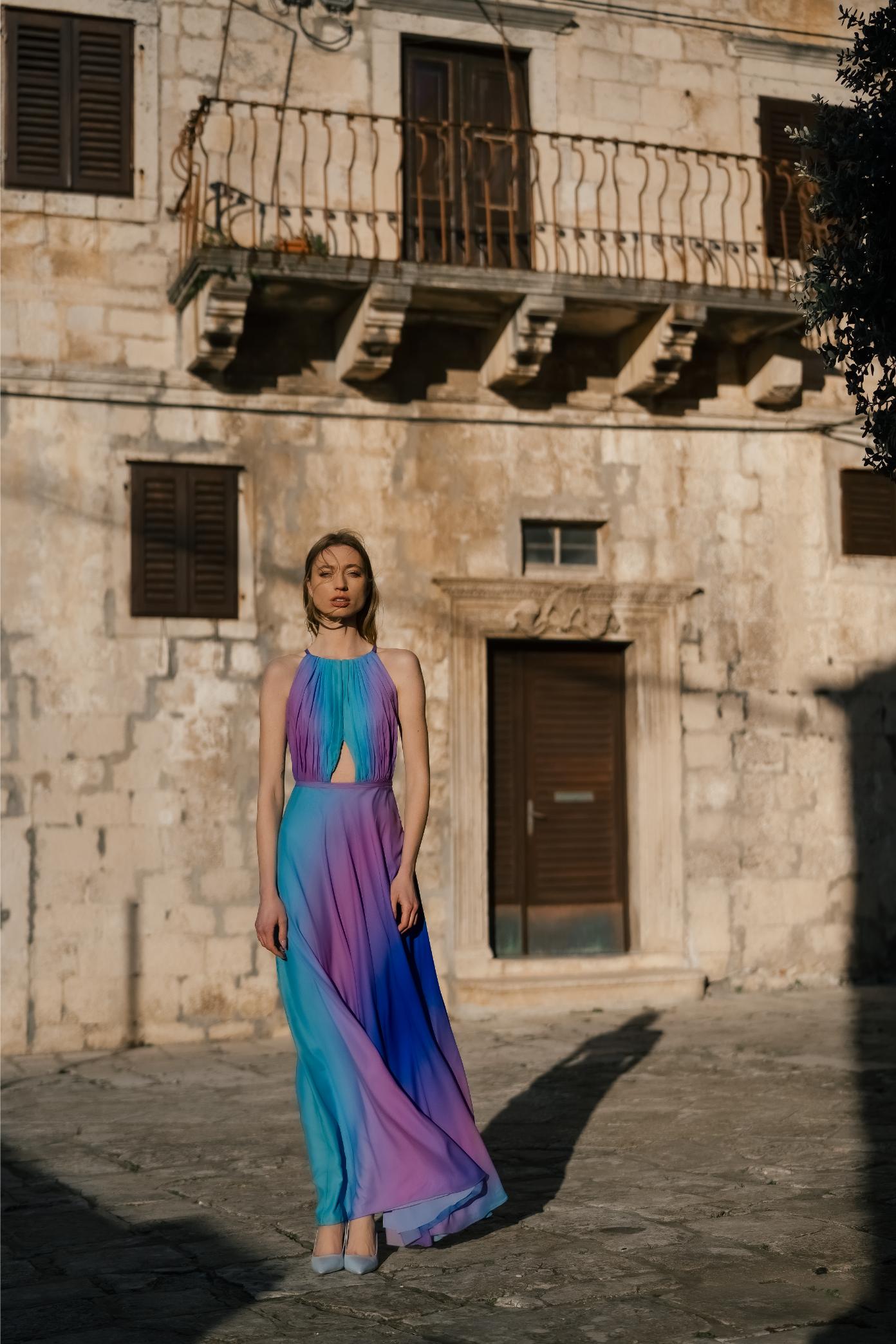 Blue Pink Turquoise Degrade Maxi Dress
