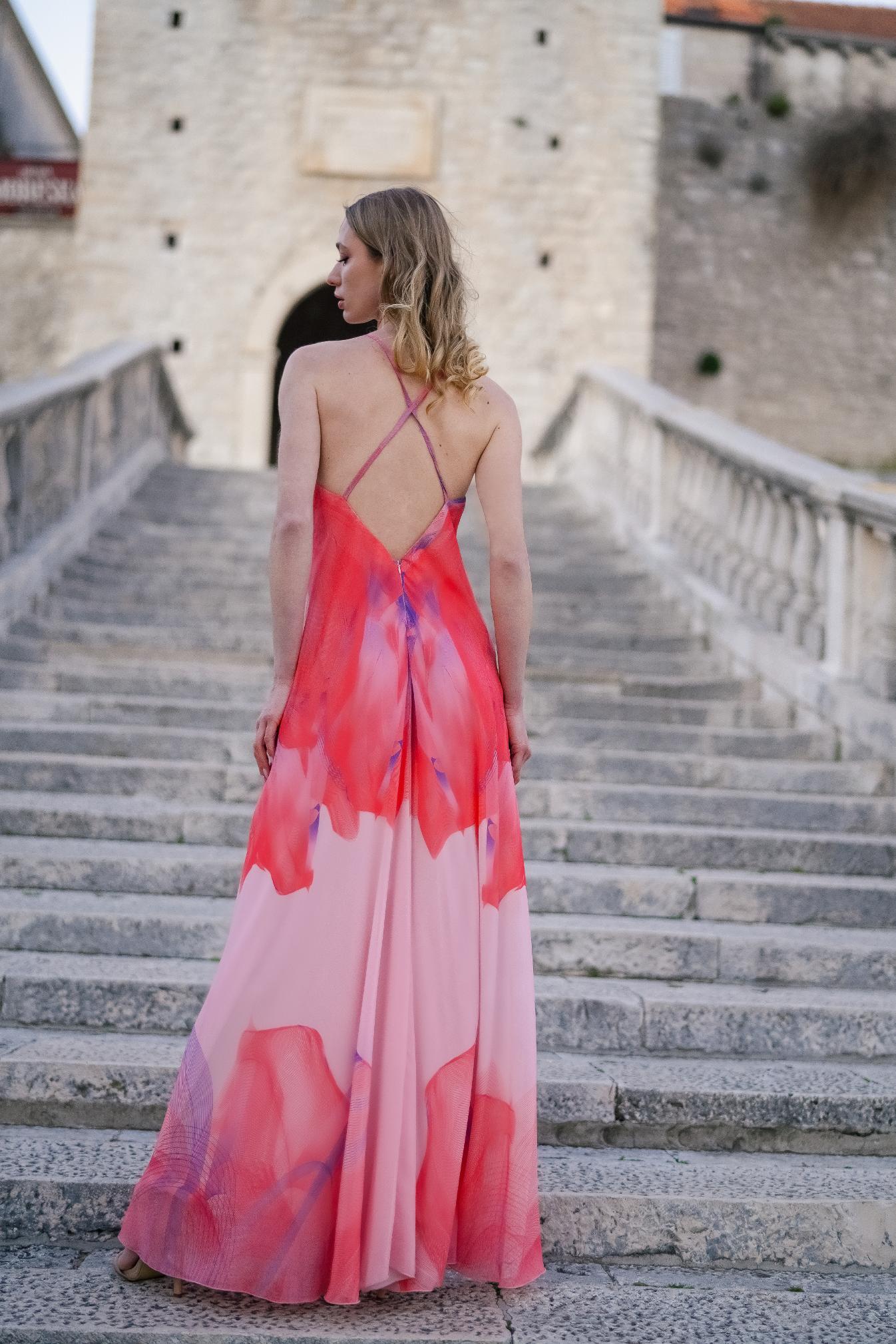 Blue Red Chiffon Candy Sunset Slip Dress