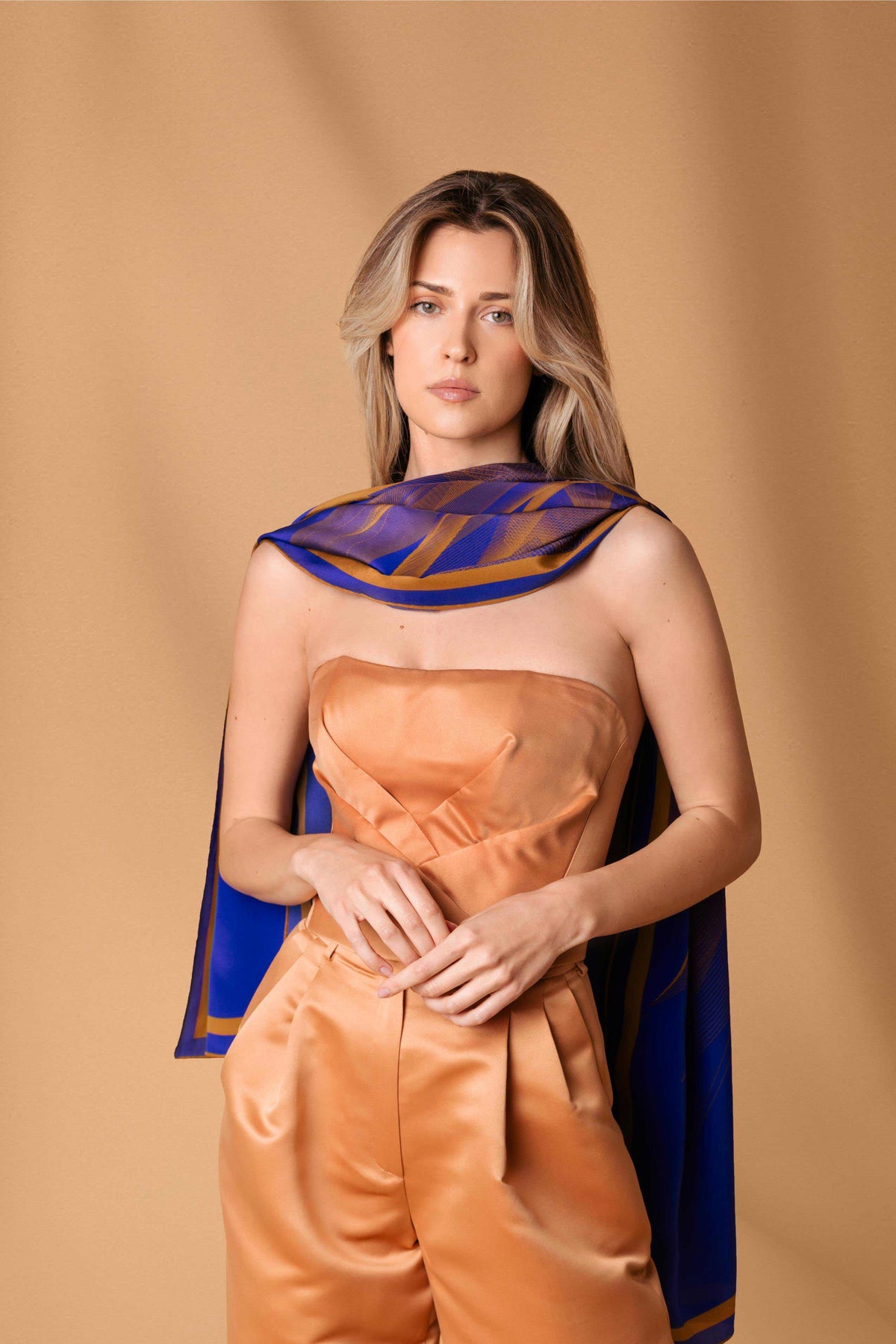 Cobalt Blue Centauri Printed Rectangular Silk Scarf