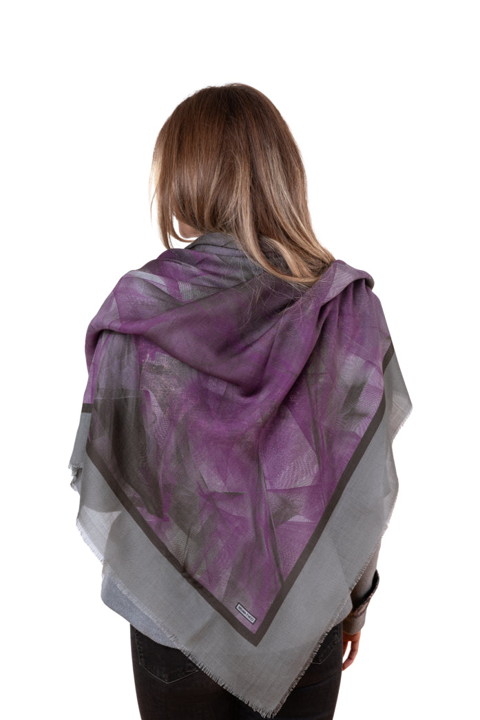 Dark Gray Purple Manouvre Unisex Wool Silk Scarf