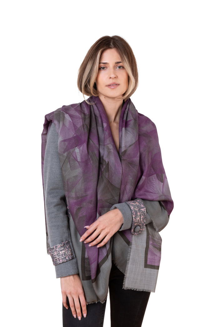 Dark Gray Purple Manouvre Unisex Wool Silk Scarf