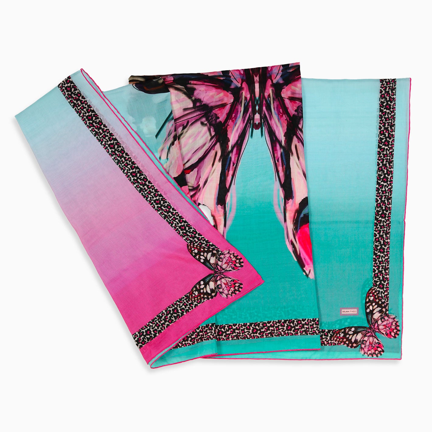 Fuchsia Amazon Green Nebulae Butterfly Cotton Silk Pareo Scarf