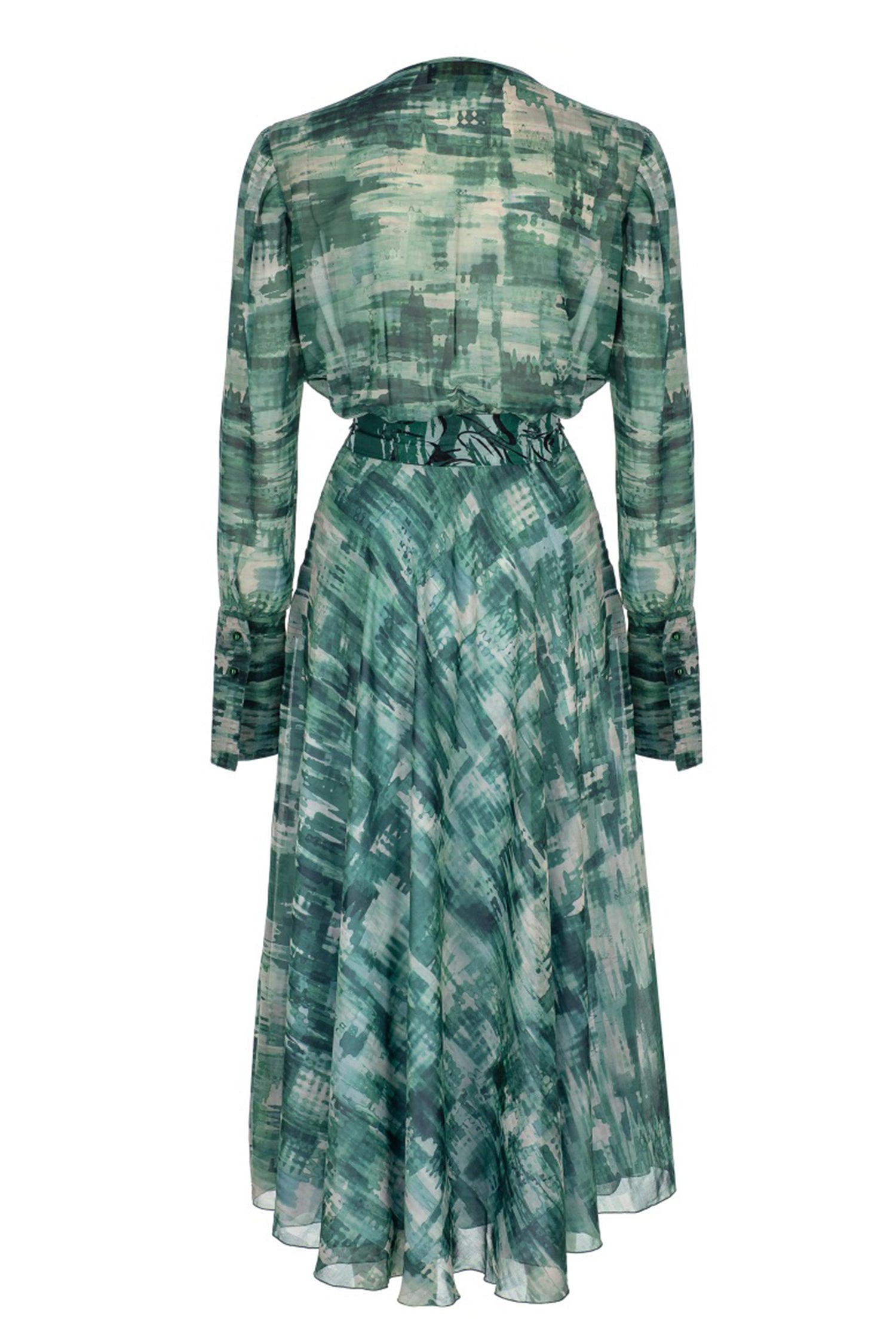 Green Chiffon Intricate Wrap Dress