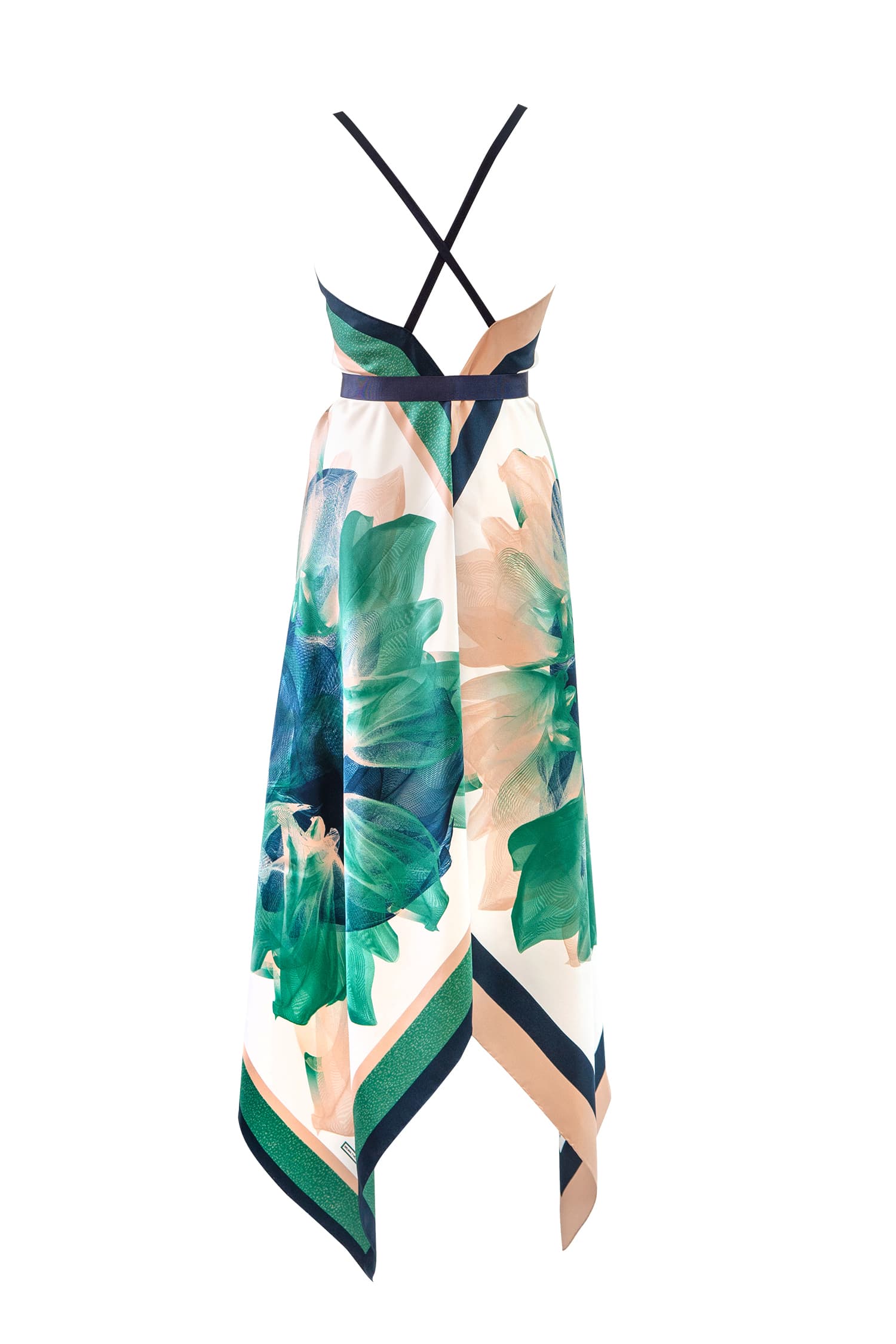 Green White Silk Amra Džeko Scarf Dress