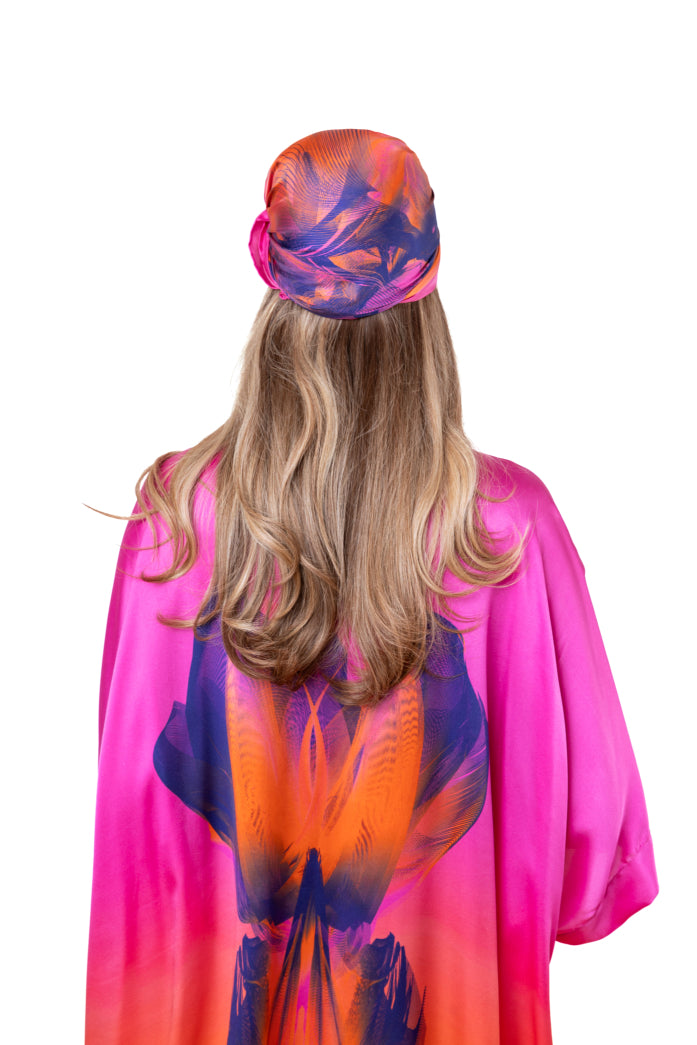 Magenta Pink Coral Sunset Printed Silk Scarf