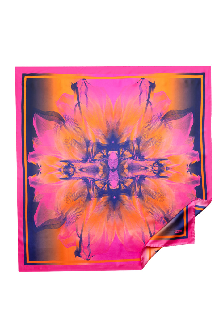 Magenta Pink Coral Sunset Printed Silk Scarf