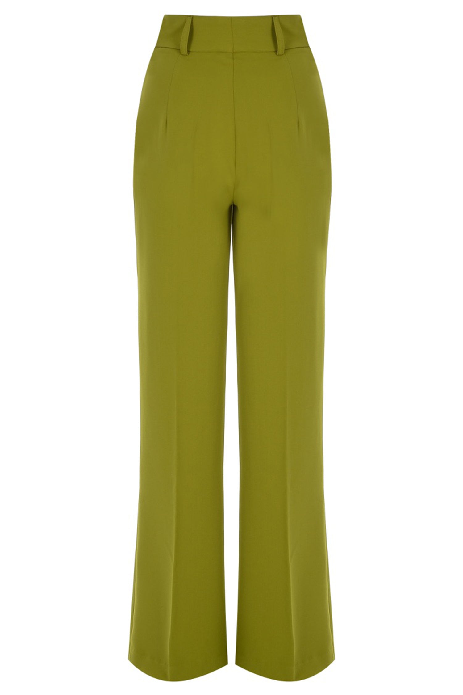 Moss Green Crepe Pleated Straight Leg Trousers