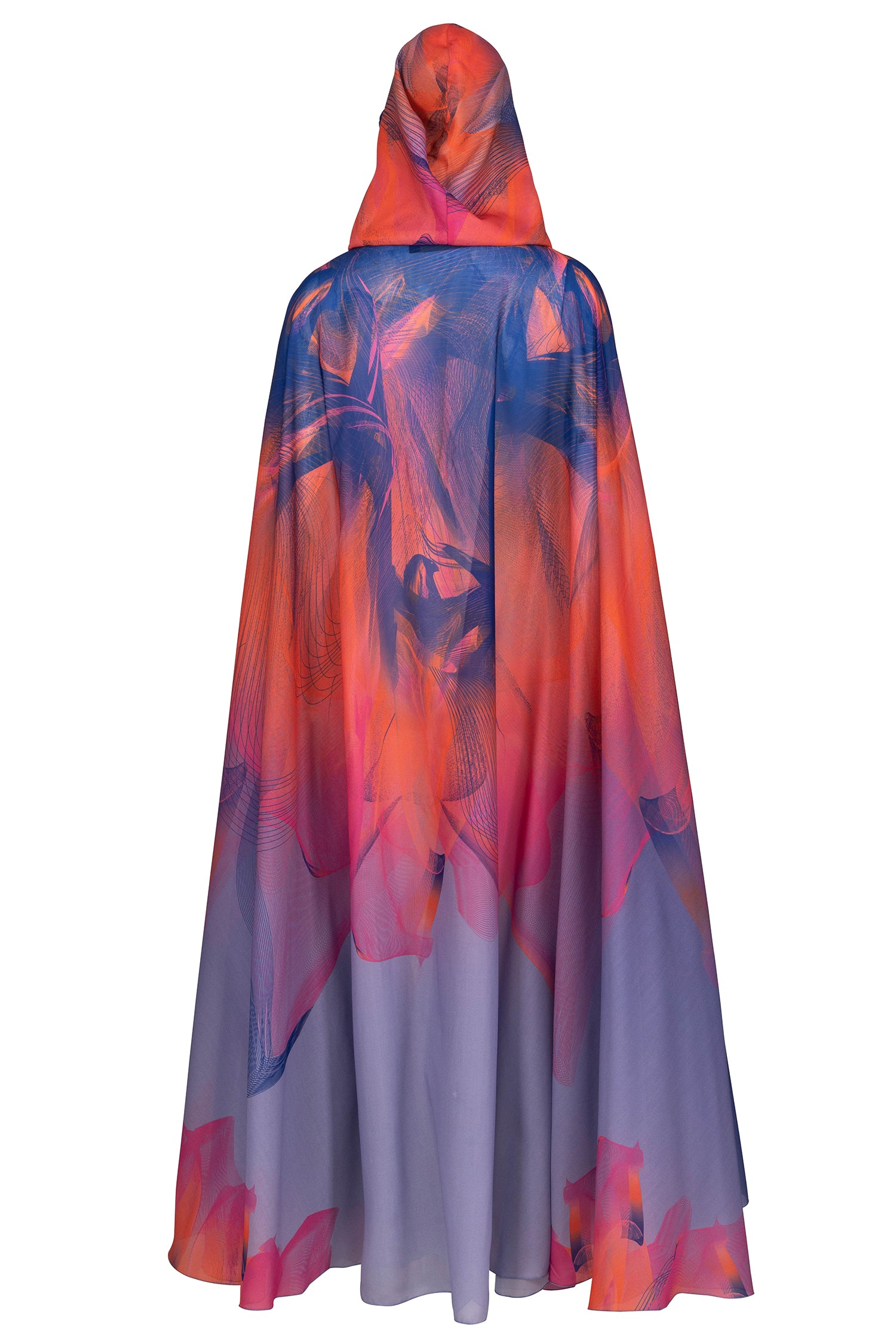Multicolor Coral Sunset Print Hooded Abaya Cape