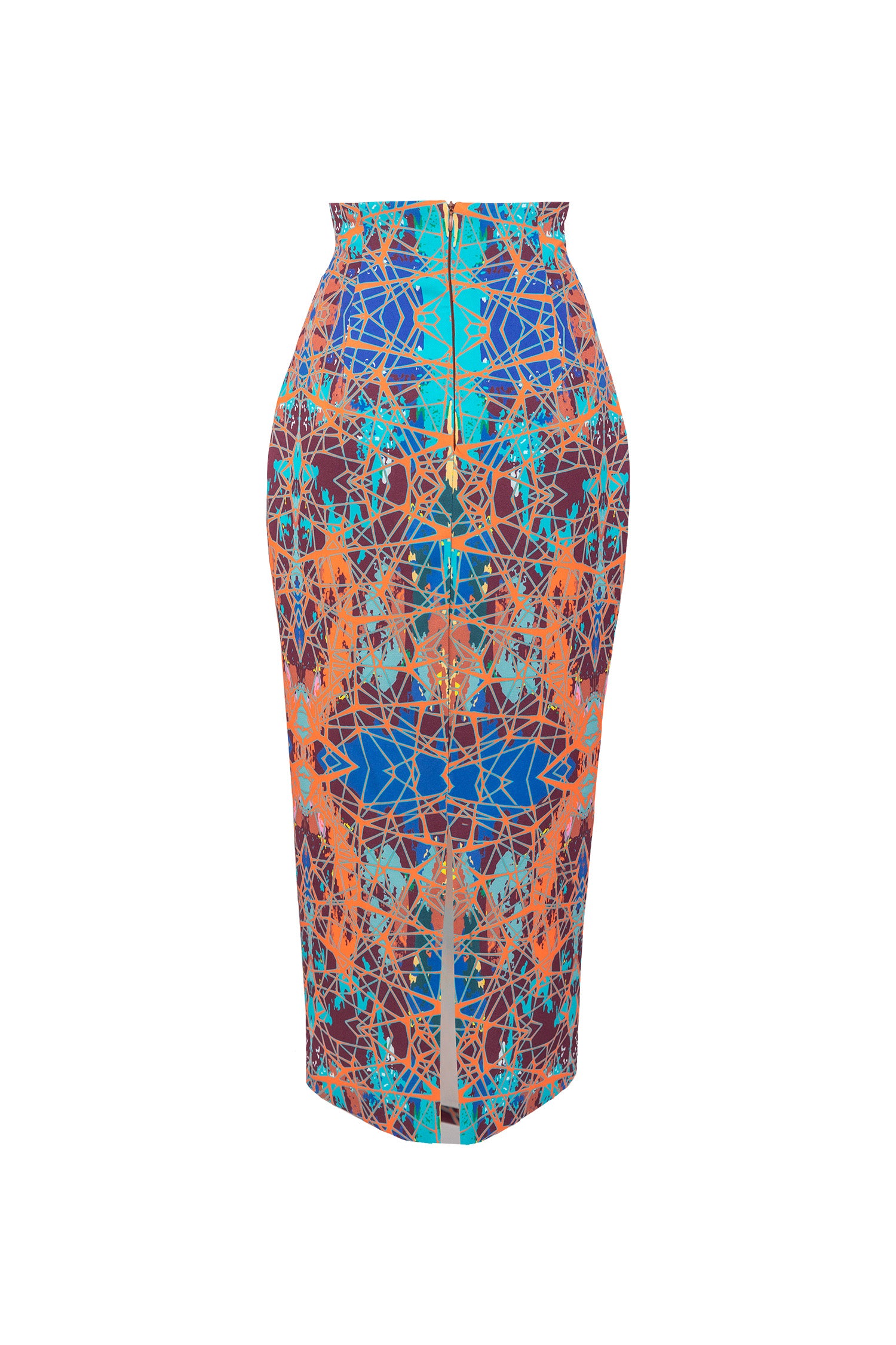 Orange Blue Sandstone Velvet Pencil Skirt