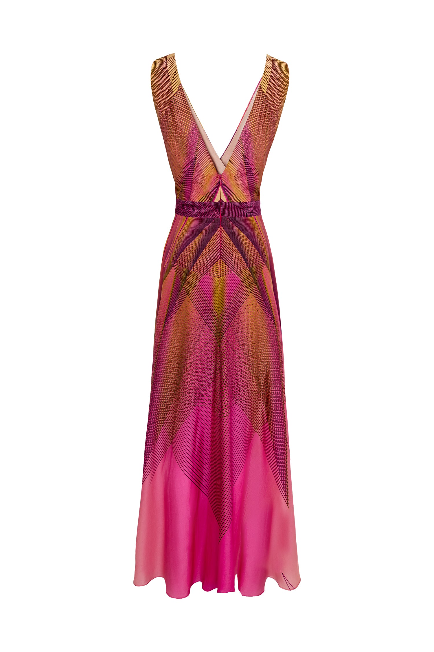 Orange Pink Silk Cotton Maxi Dress