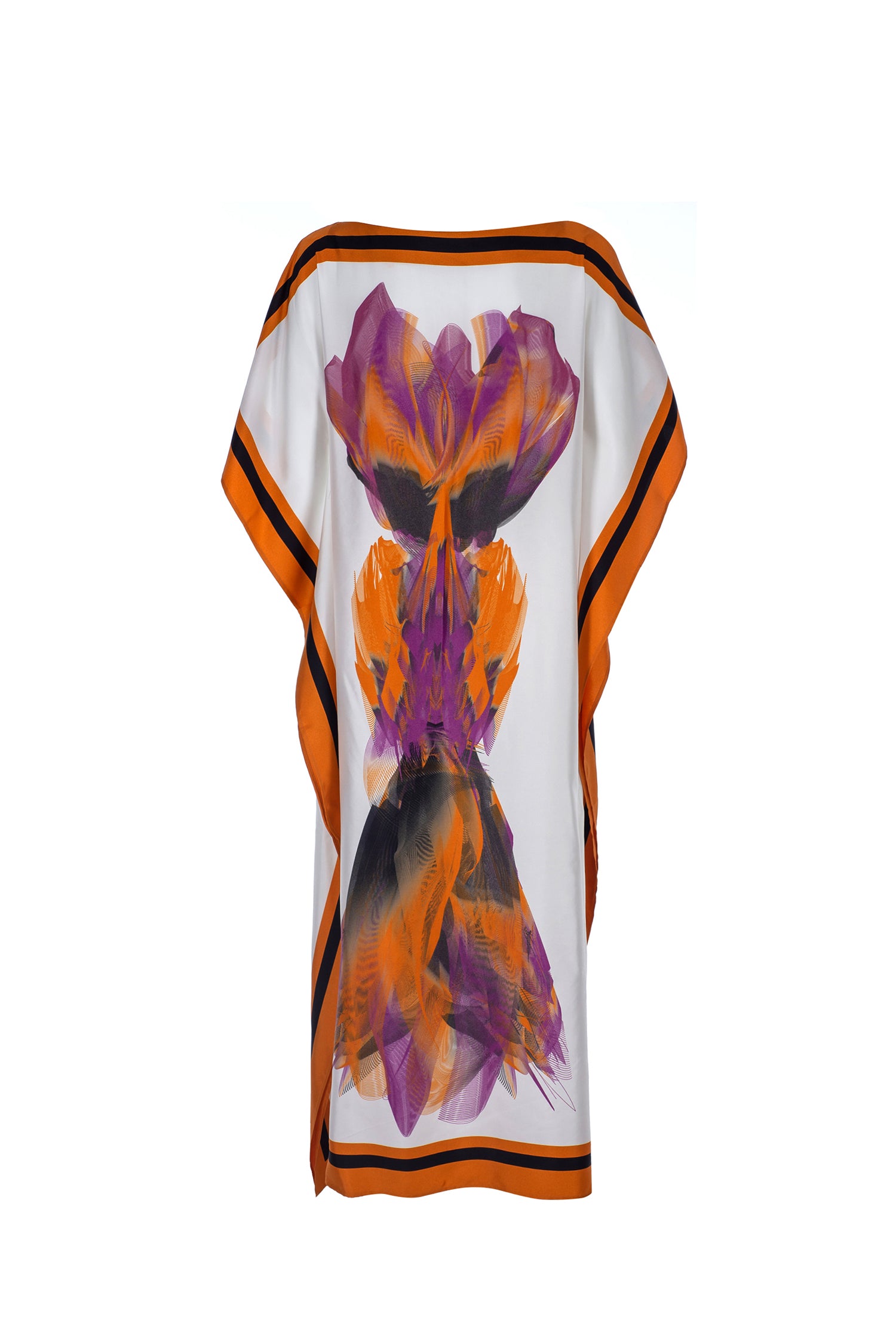 Orange White Silk Expanding Print Kaftan Dress