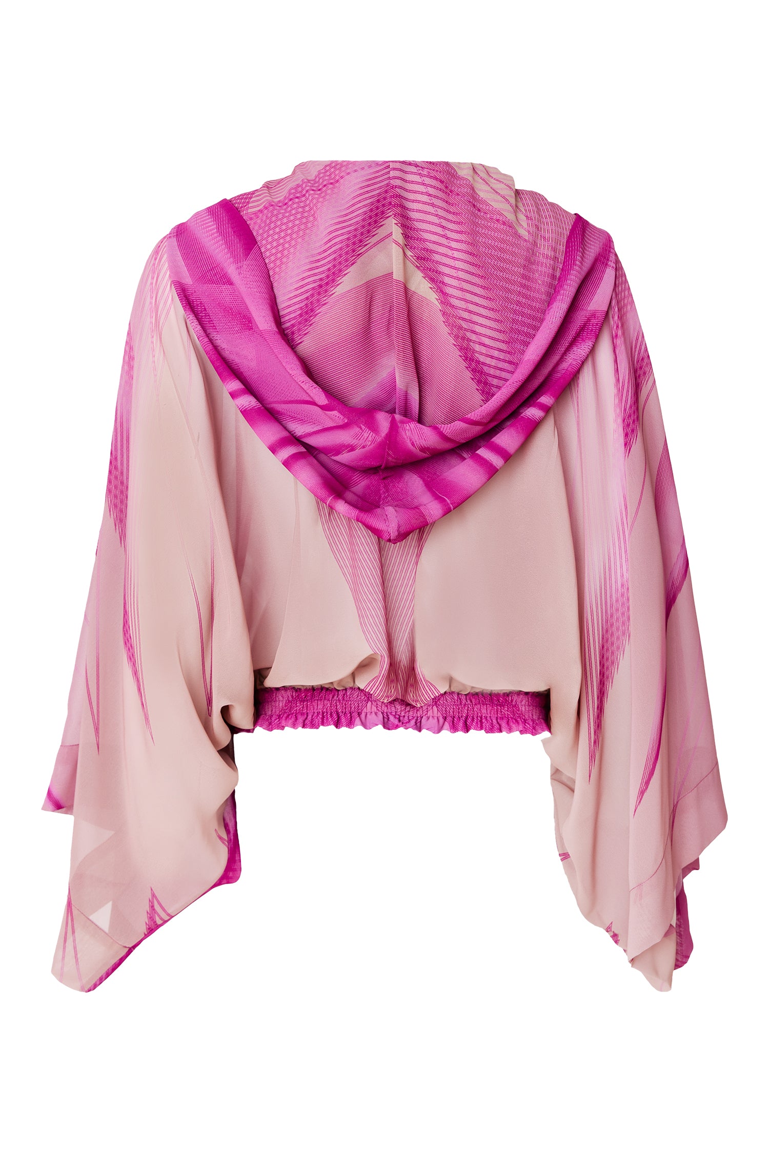 Pink Beige Printed Chiffon Hooded Blouse